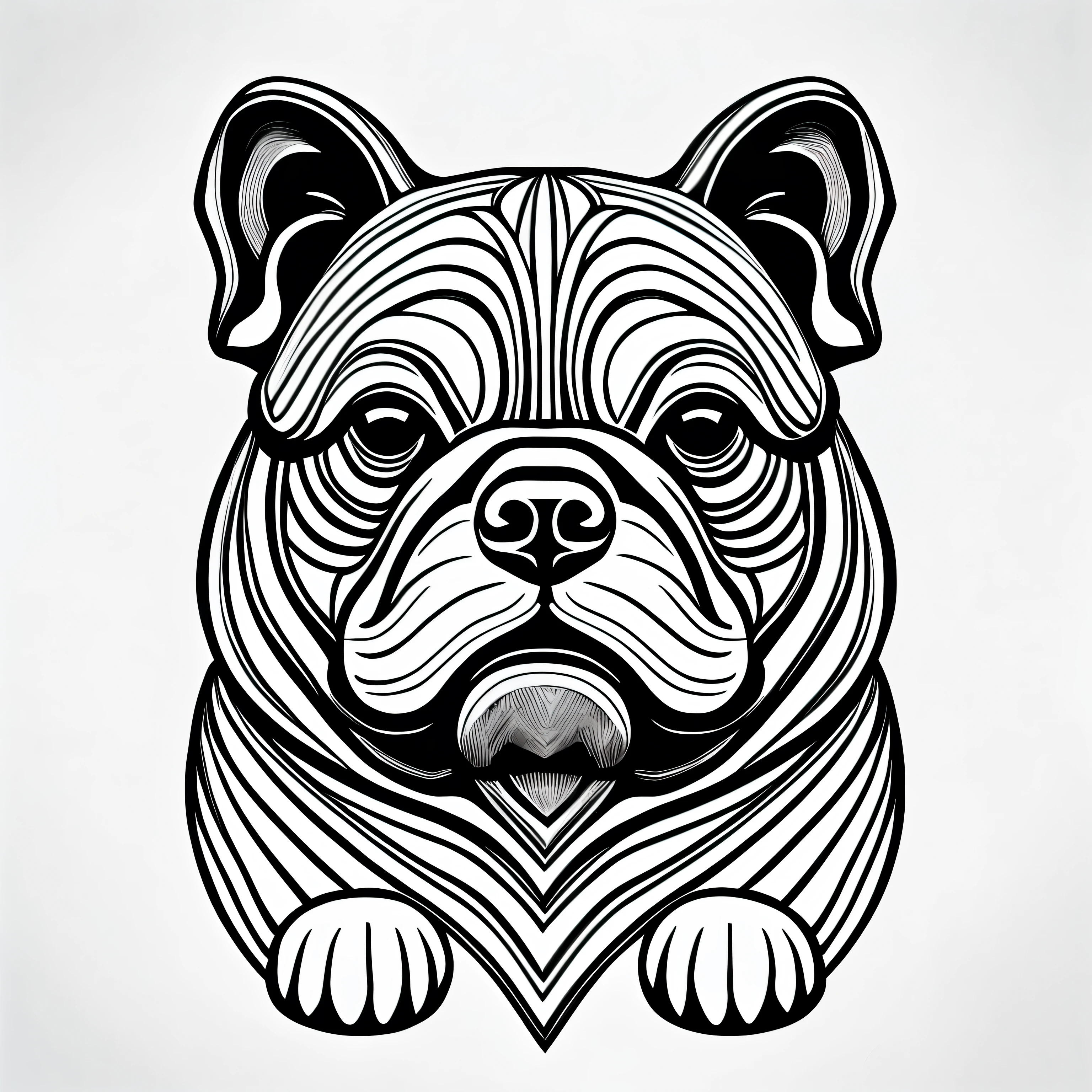 coloring page for adults. [Bulldog] head with mandala pattern, in the style of thick lines. low details. no shading　モノクロ