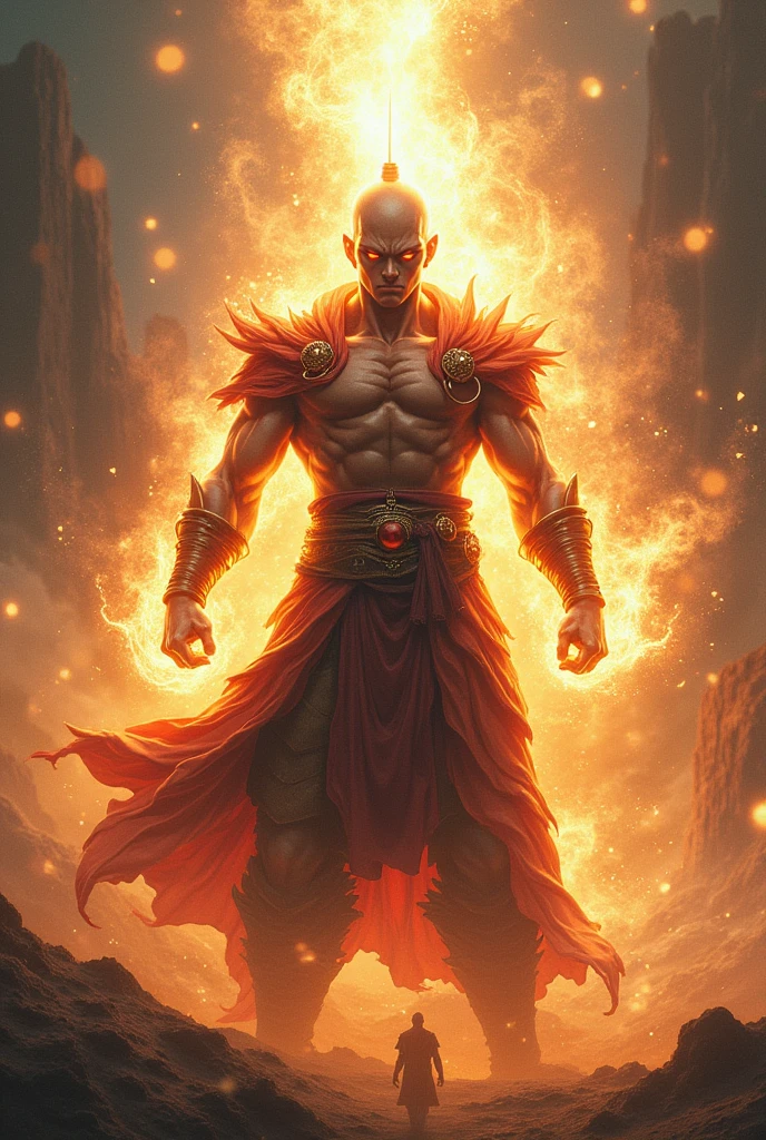 A 2 man, arcane sorcerer doctor of chaotic magic. In attack position. His body is pale white, light gray eyes, short wavy blonde hair, muscular and tall and robust and toned. With scarlet energy around, and scarlet energy emanating from his hands.