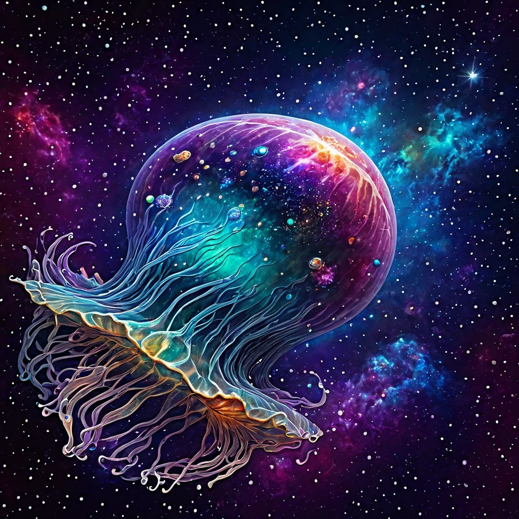 gem,Jellyfish,deep sea fish, galaxy,  high resolution,masterpiece,  realistic anatomy ,  top quality, high definition ,
Outer space with stars and planets, Vibrant colors and space textures, --auto