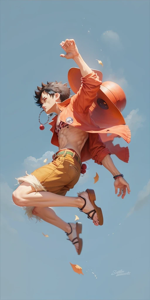 Luffy, Monkey D Luffy, only 1 boy, dynamic pose, he is dressed in casual clothes, oversized clothes, full body, in Air Jordan shoes, night city