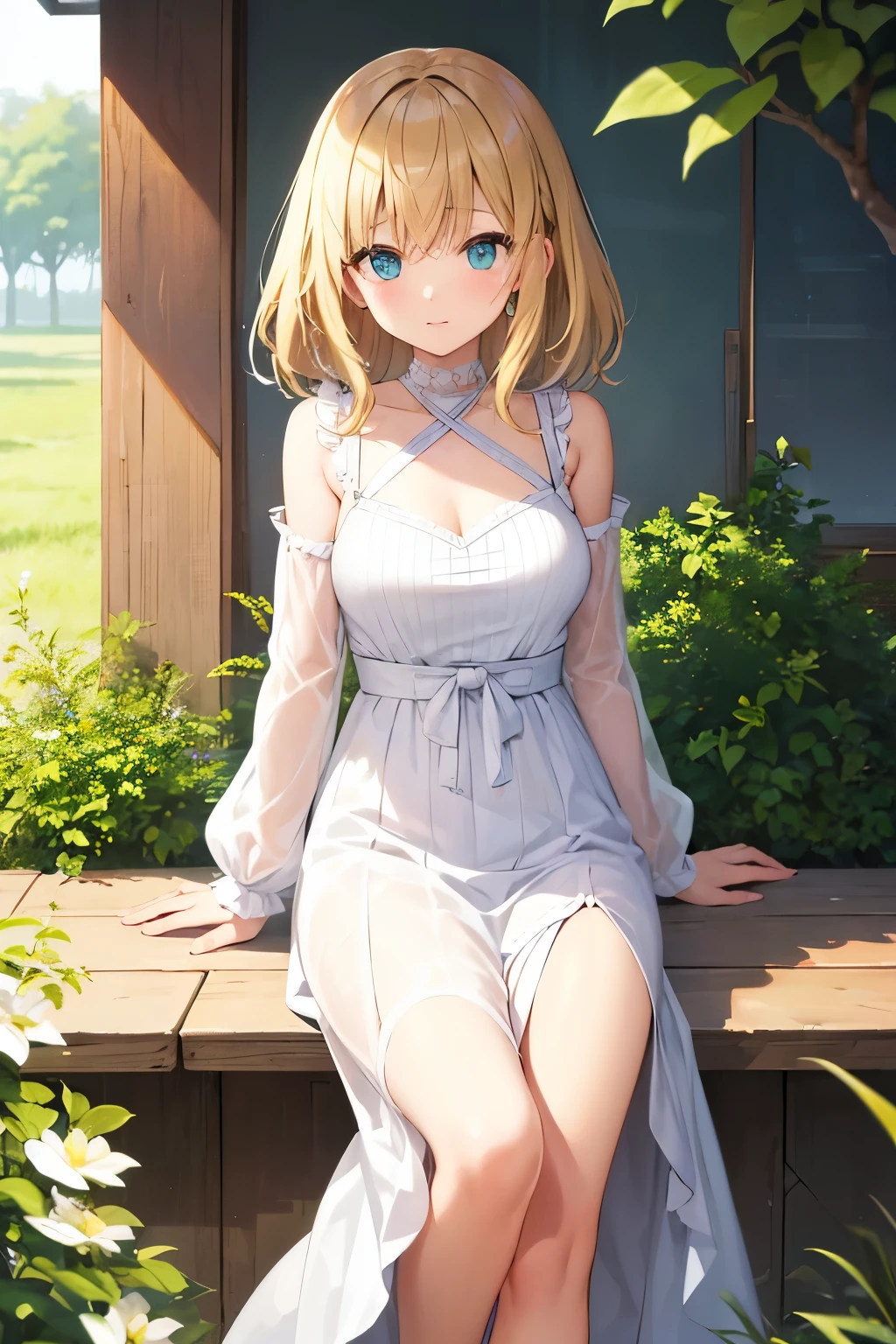 Anime-style image of a woman in a short dress sitting on a cobblestone sidewalk, , Beautiful anime girl crouching, a Surreal , Anime girl crouching, Enchanting anime girl, Surreal , Lori, Photorealistic anime girl rendering, Smooth anime CG art, Cute anime waifu in a nice dress