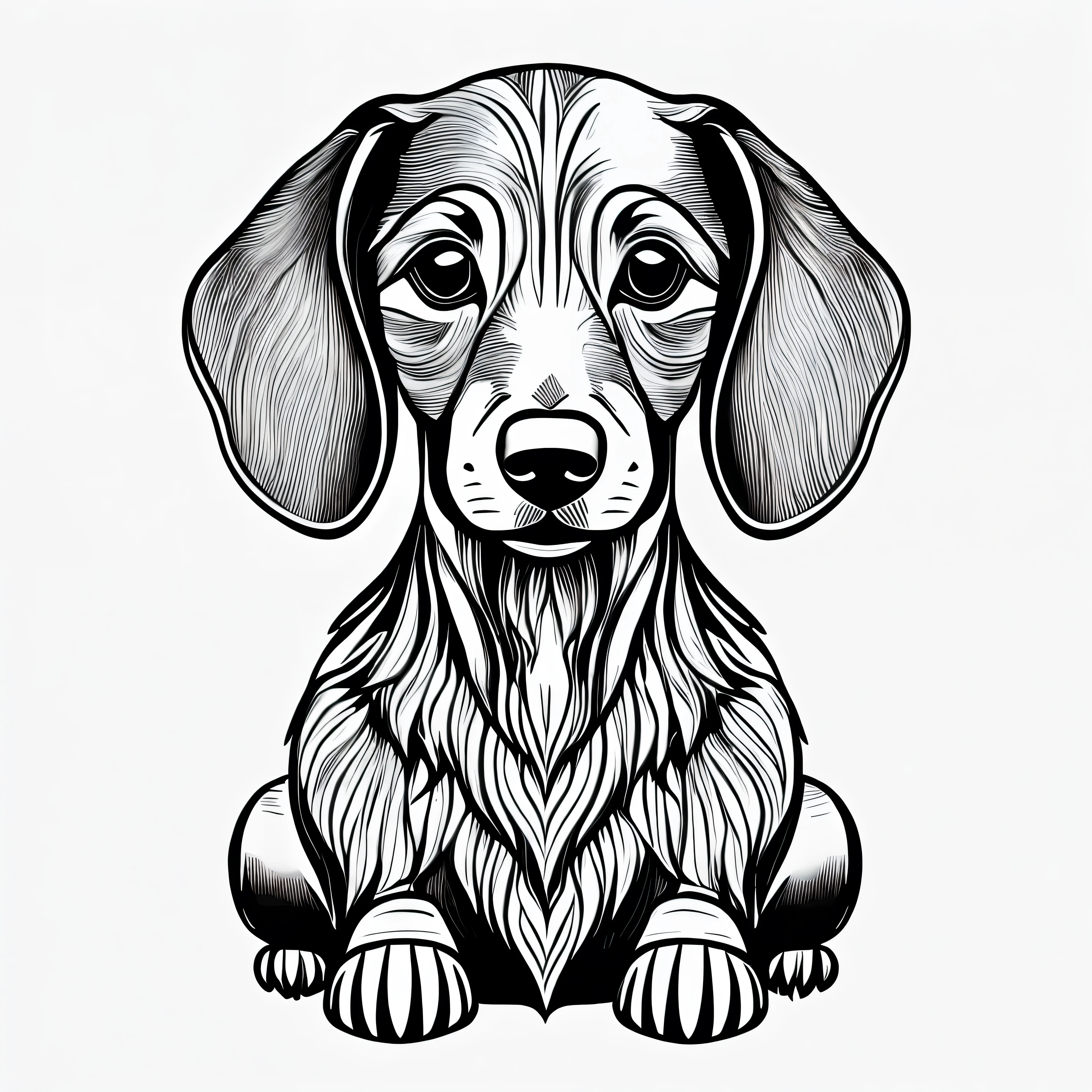 coloring page for adults. [Dachshund] head with mandala pattern, in the style of thick lines. low details. no shading　モノクロ