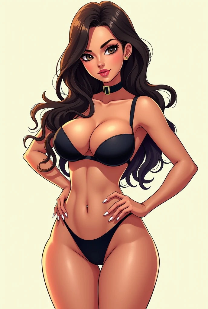 Lara croft, in a swimsuit, Areolas are visible, anime style, cartoon style, очень cartoon style