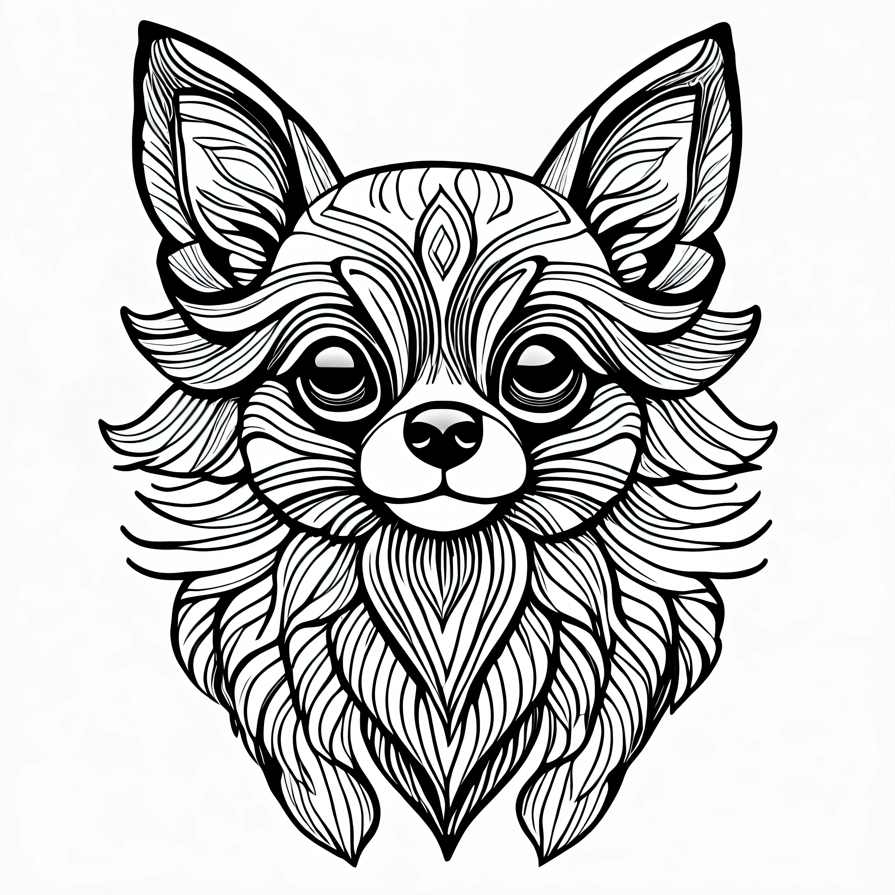 coloring page for adults. [Chihuahua] head with mandala pattern, in the style of thick lines. low details. no shading　モノクロ