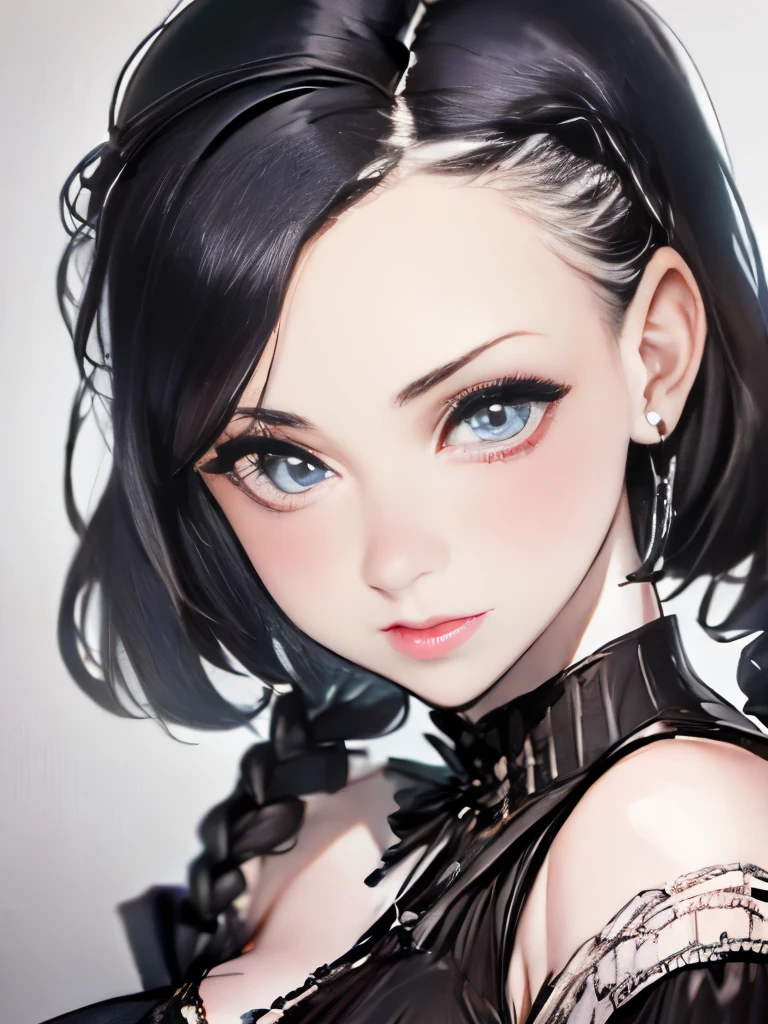 black hair, hair bobbles, wince, longeyelashes, solid circle eyes, fake animal ears, light smile, ear blush, fang, Surrealism, drop shadow, anaglyph, stereogram, tachi-e, pov, atmospheric perspective, 8k, super detail, ccurate, best quality