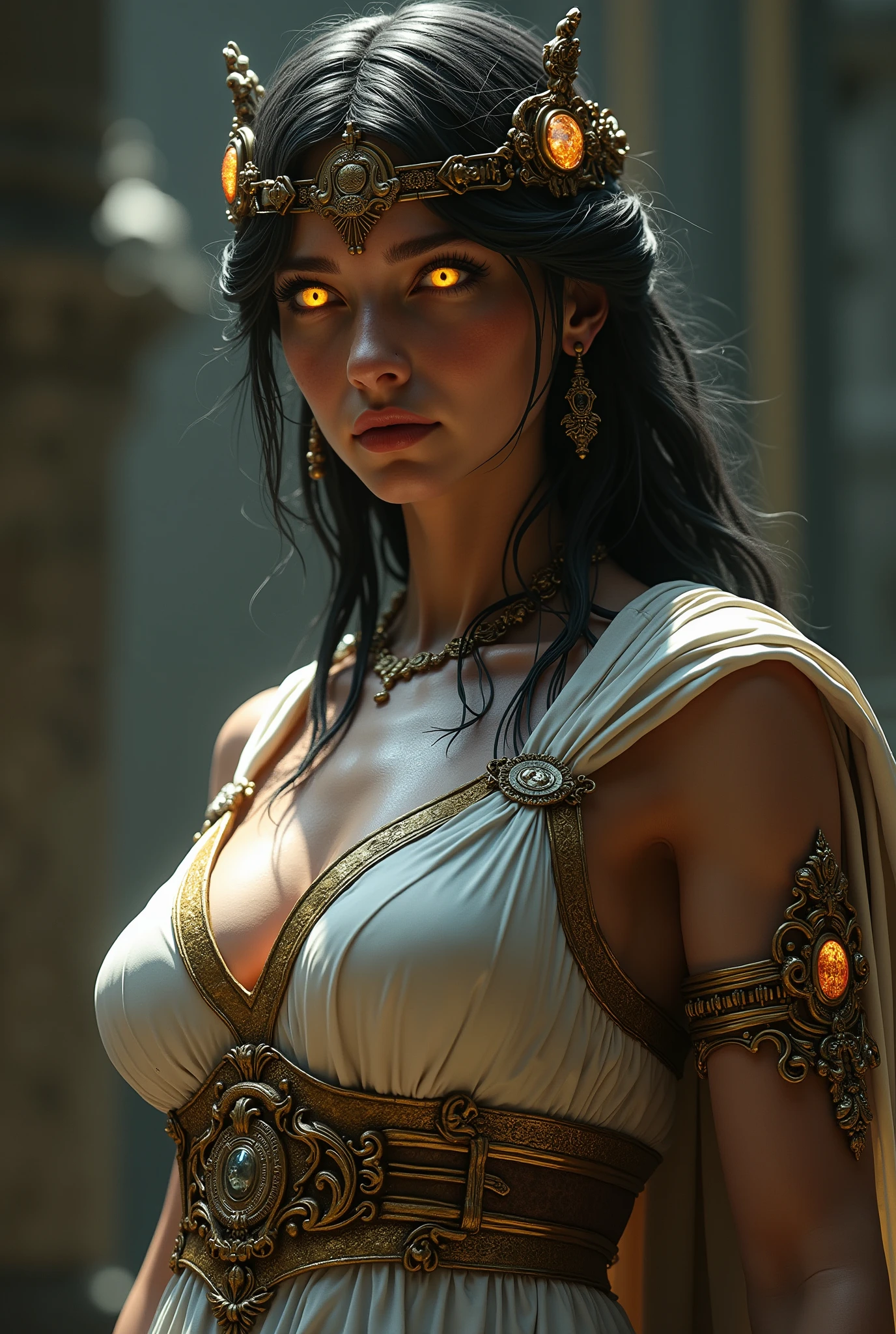 closeup goddess marble statue, antique, dark mysterious background, mystical neon glow, beautiful detailed dace, elegant posture, photorealistic, highly detailed, 8k, cinematic lighting, dramatic shadows, ethereal atmosphere, enigmatic aura, dark fantasy, concept art, digital painting