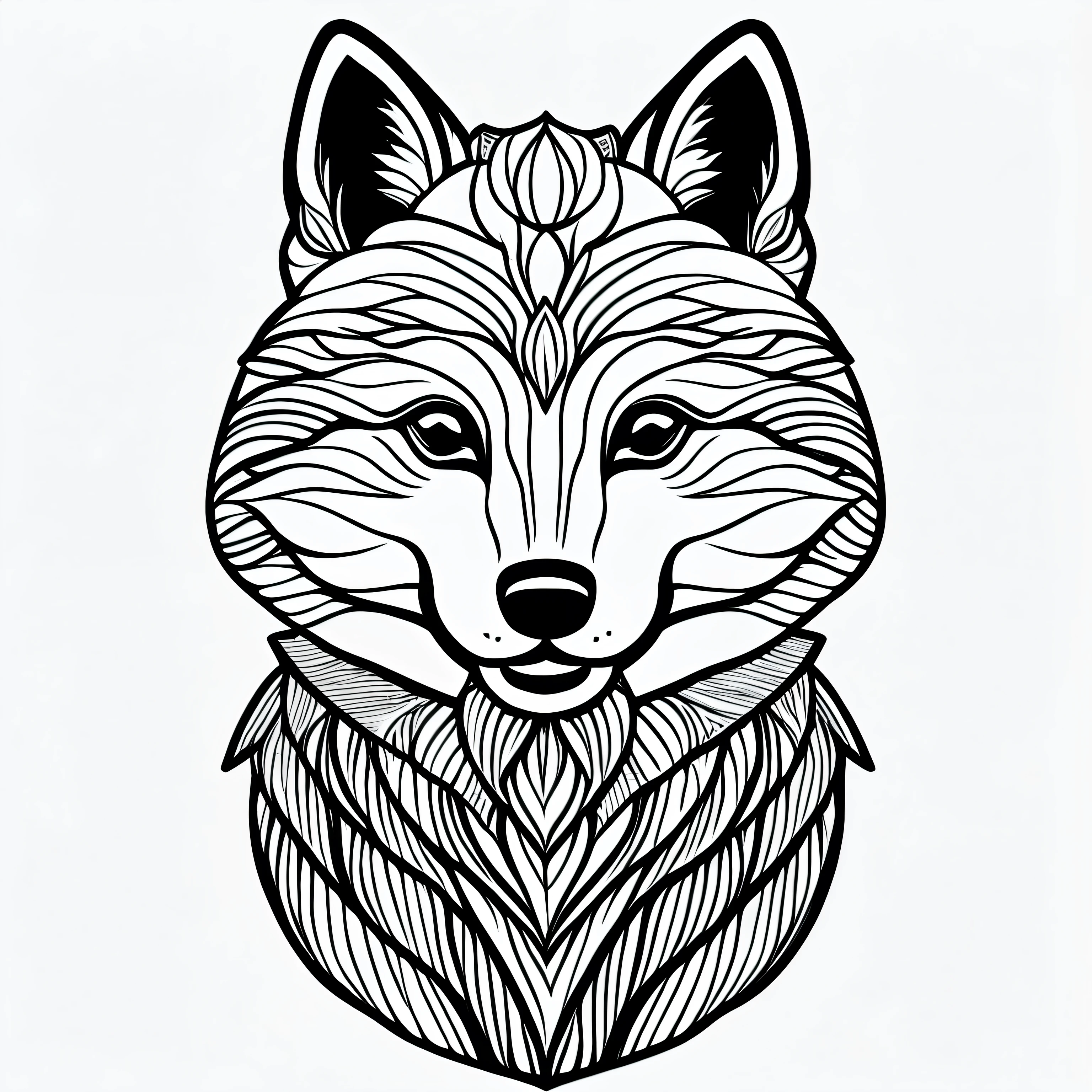 coloring page for adults. [Shiba Inu] head with mandala pattern, in the style of thick lines. low details. no shading