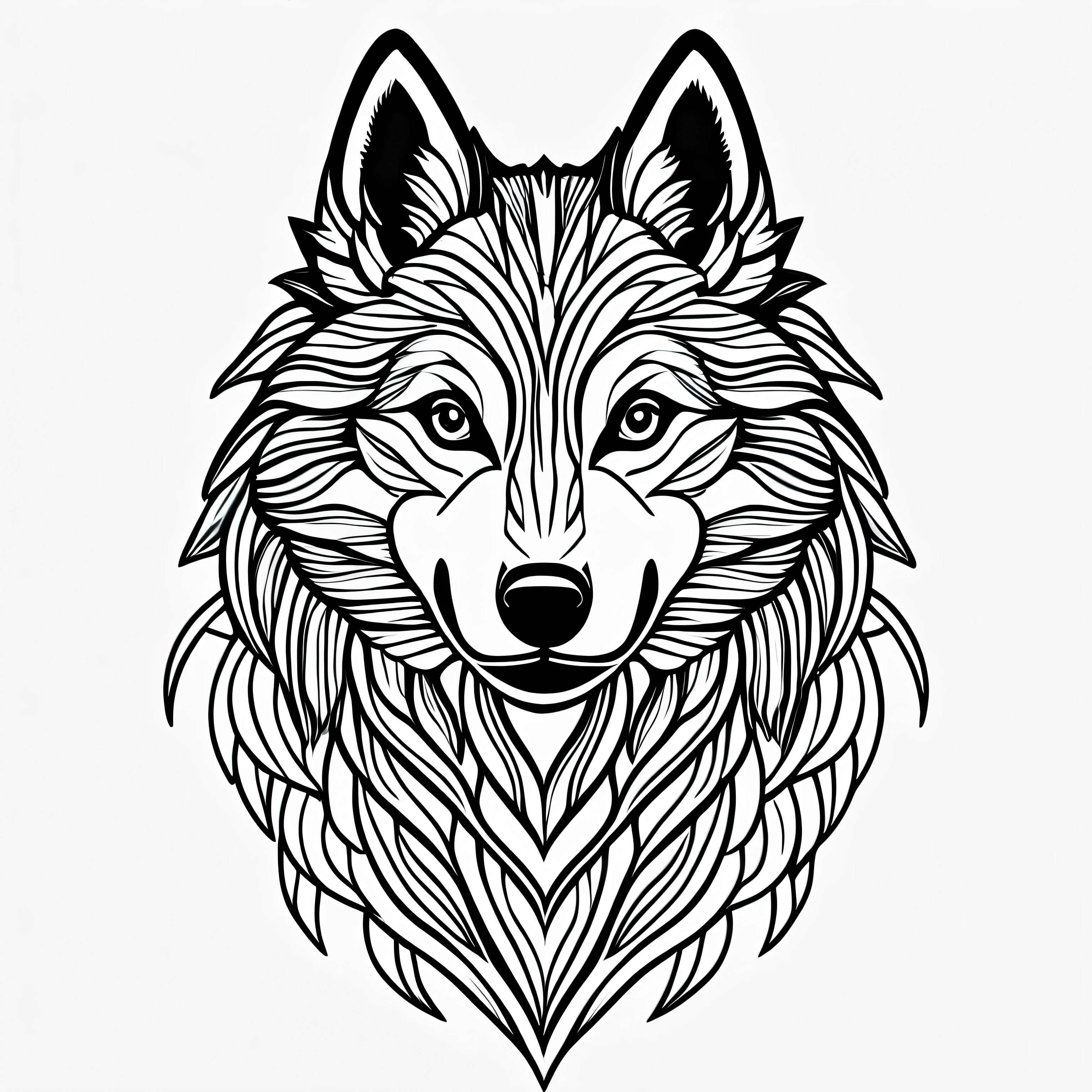 coloring page for adults. [Siberian Husky] head with mandala pattern, in the style of thick lines. low details. no shading