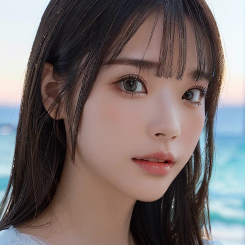 (Surreal), (Awareness-raising), (High resolution), (8K), (Very detailed), (The best Awareness-raisingneatiful detailed eyes), (Highest quality), (Ultra-detailed), (masterpiece), (Detailed face), Droopy eyes, Sweaty, whole body, whole body, Long Hair, Colored inside,alone,A girl wearing a simple silver bikini, Huge , smile, big , Yacht