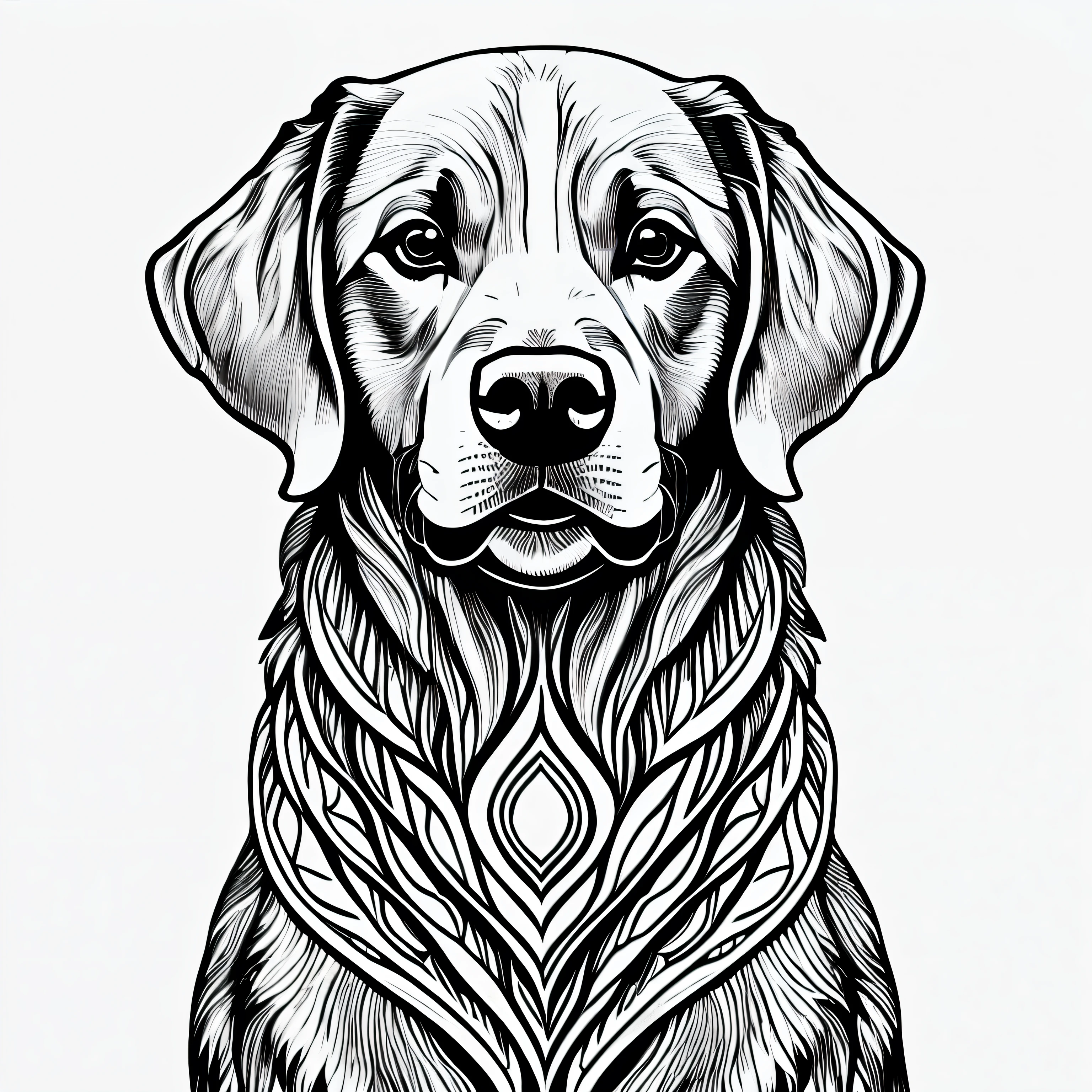 coloring page for adults. [Labrador Retriever] head with mandala pattern, in the style of thick lines. low details. no shading