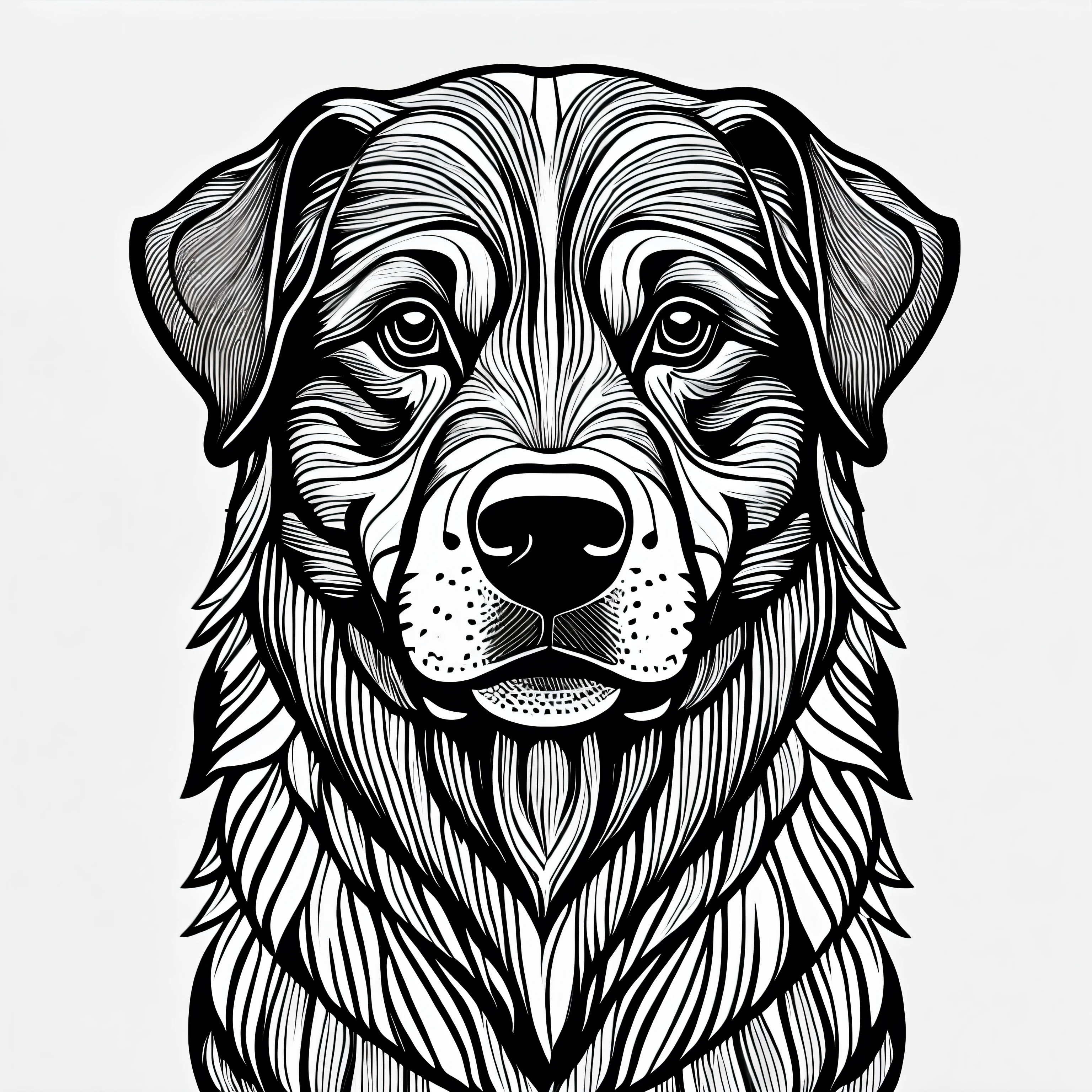 coloring page for adults. [Rottweiler] head with mandala pattern, in the style of thick lines. low details. no shading