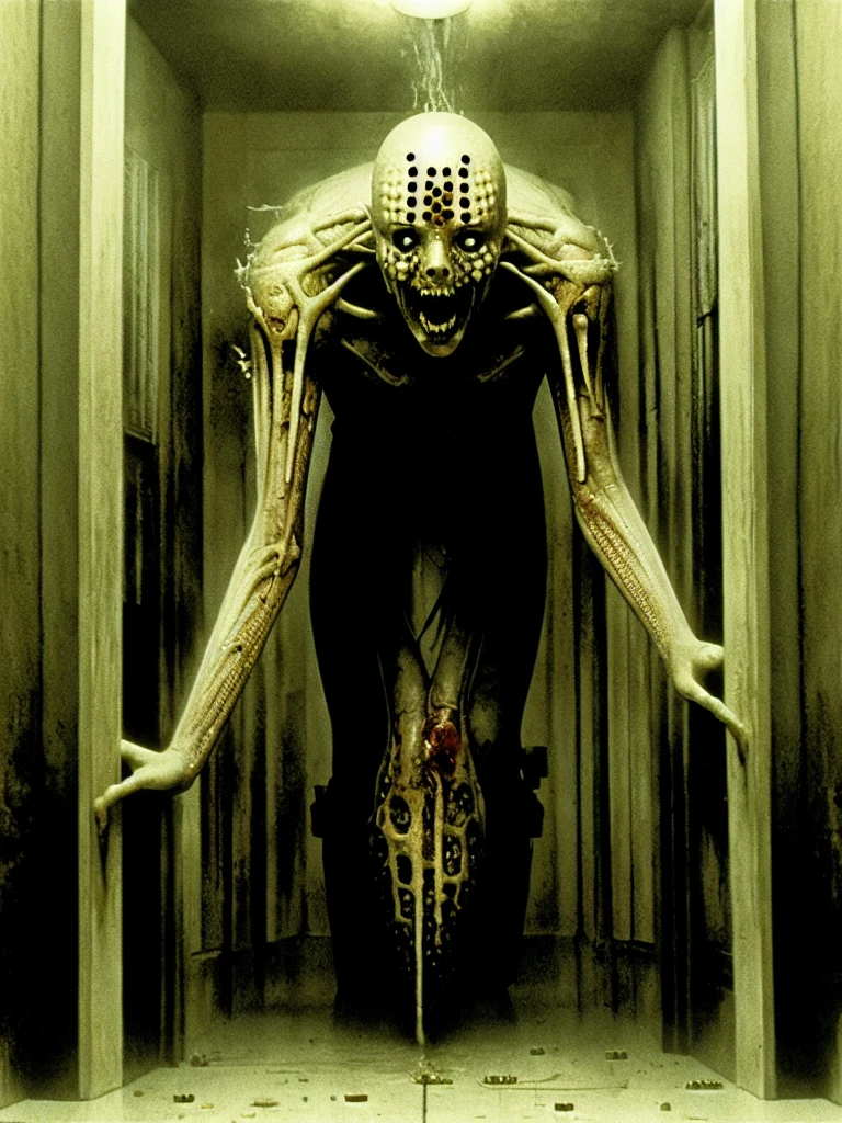 ((Best quality)), ((masterpiece)): Within a decaying laboratory, a disfigured humanoid experiment breaks free from its restraints, its grotesque mutations reflecting a nightmarish fusion of science gone wrong.