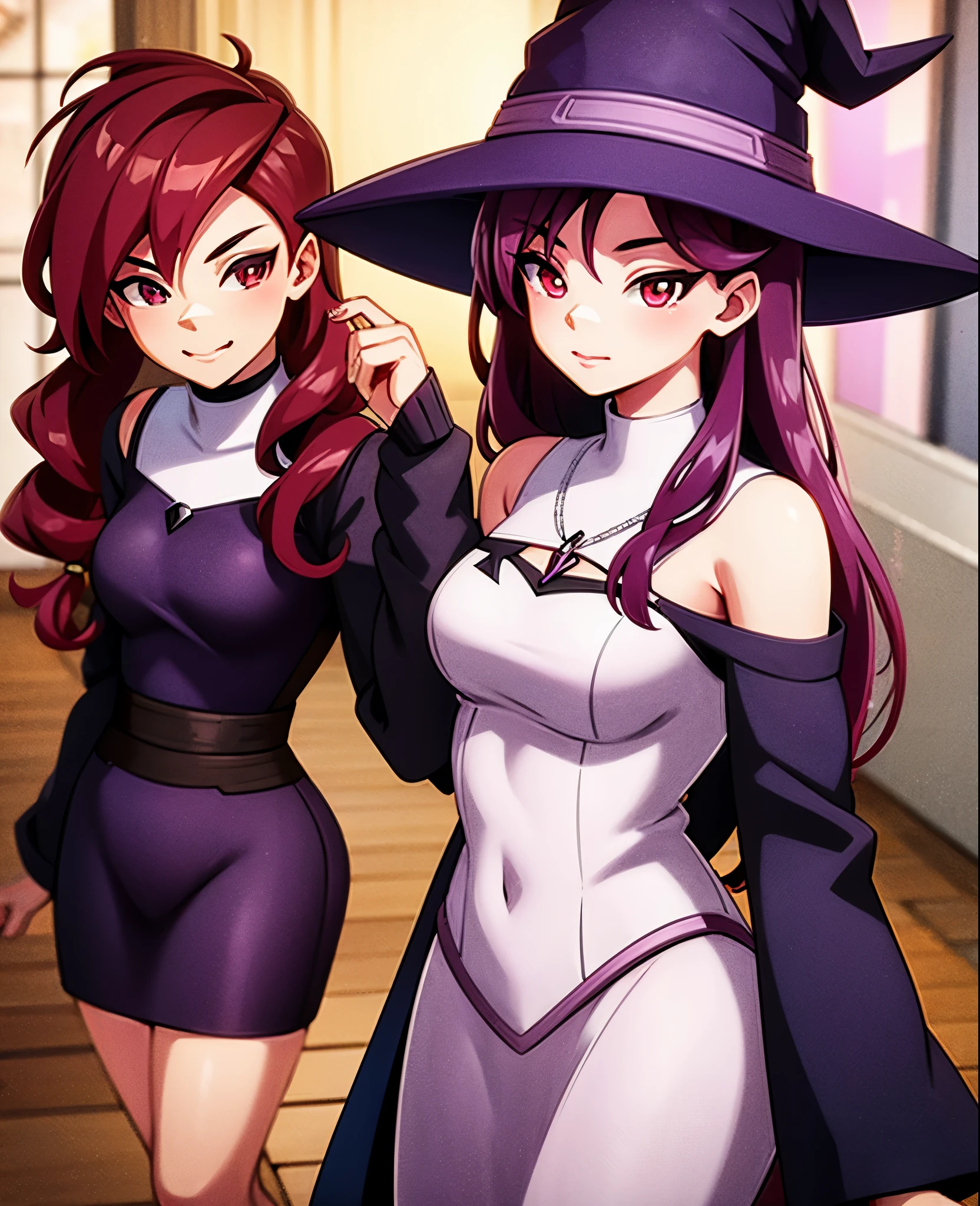  Beautiful Girl,  red hair, Ojos rojos, purple witch clothes