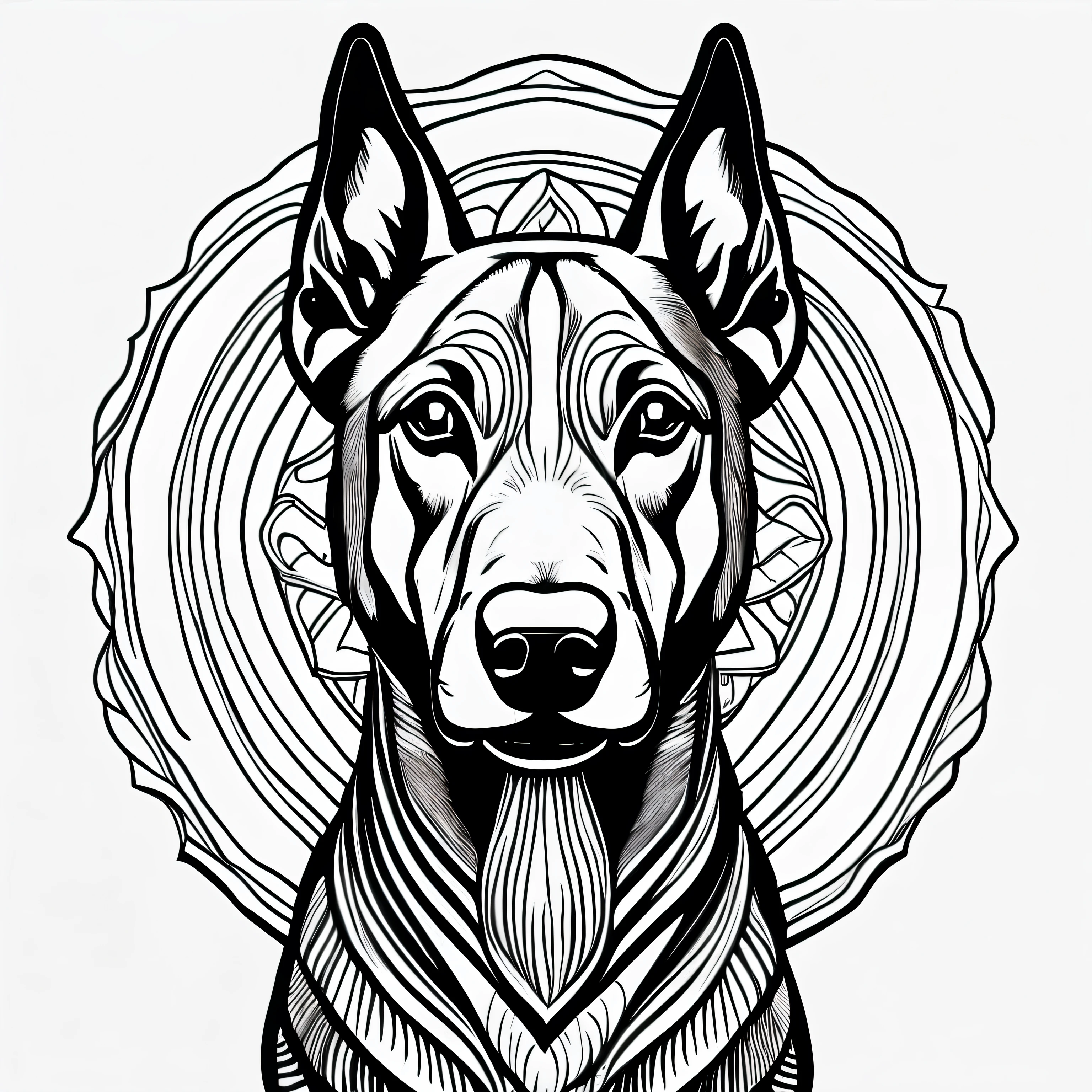 coloring page for adults. [doberman] head with mandala pattern, in the style of thick lines. low details. no shading　Don't draw a pattern on the back of the subject