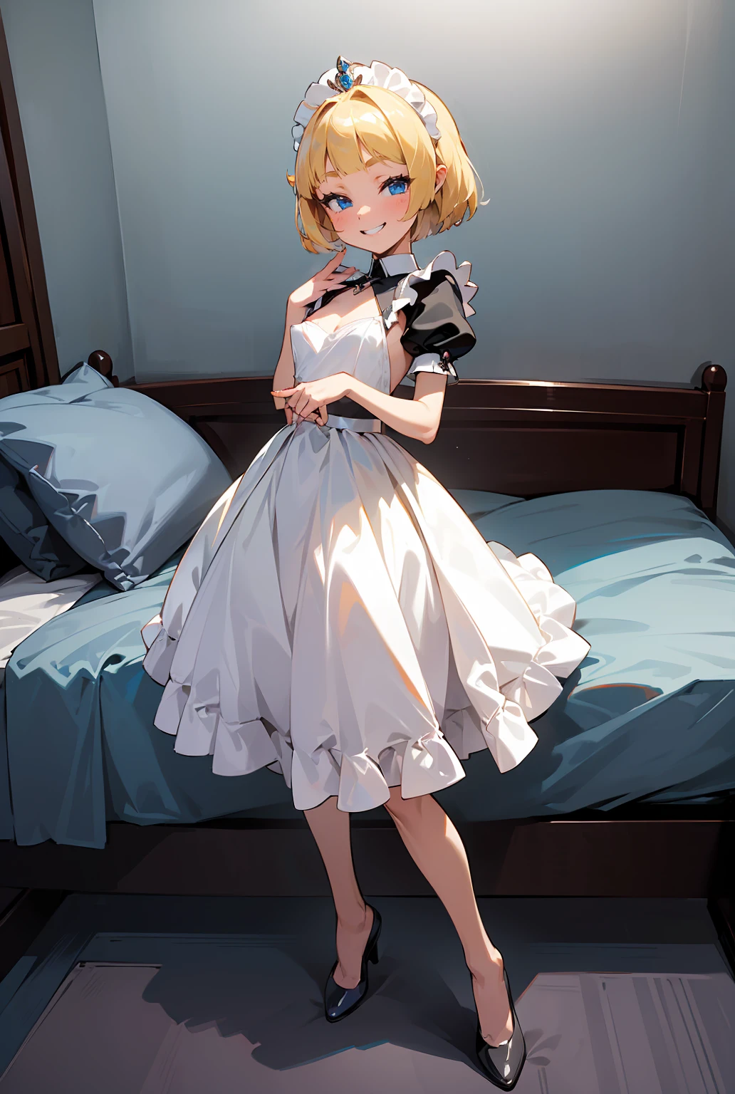 masterpiece, highly detailed 8k, best quality, volumetric lighting, volumetric lighting, intricate, 1girl, voldress, ash brown pixie bob, from below, aqua green eyes, cowboy boots barn background, <lora:ruffledDress_voldress_v2:1>