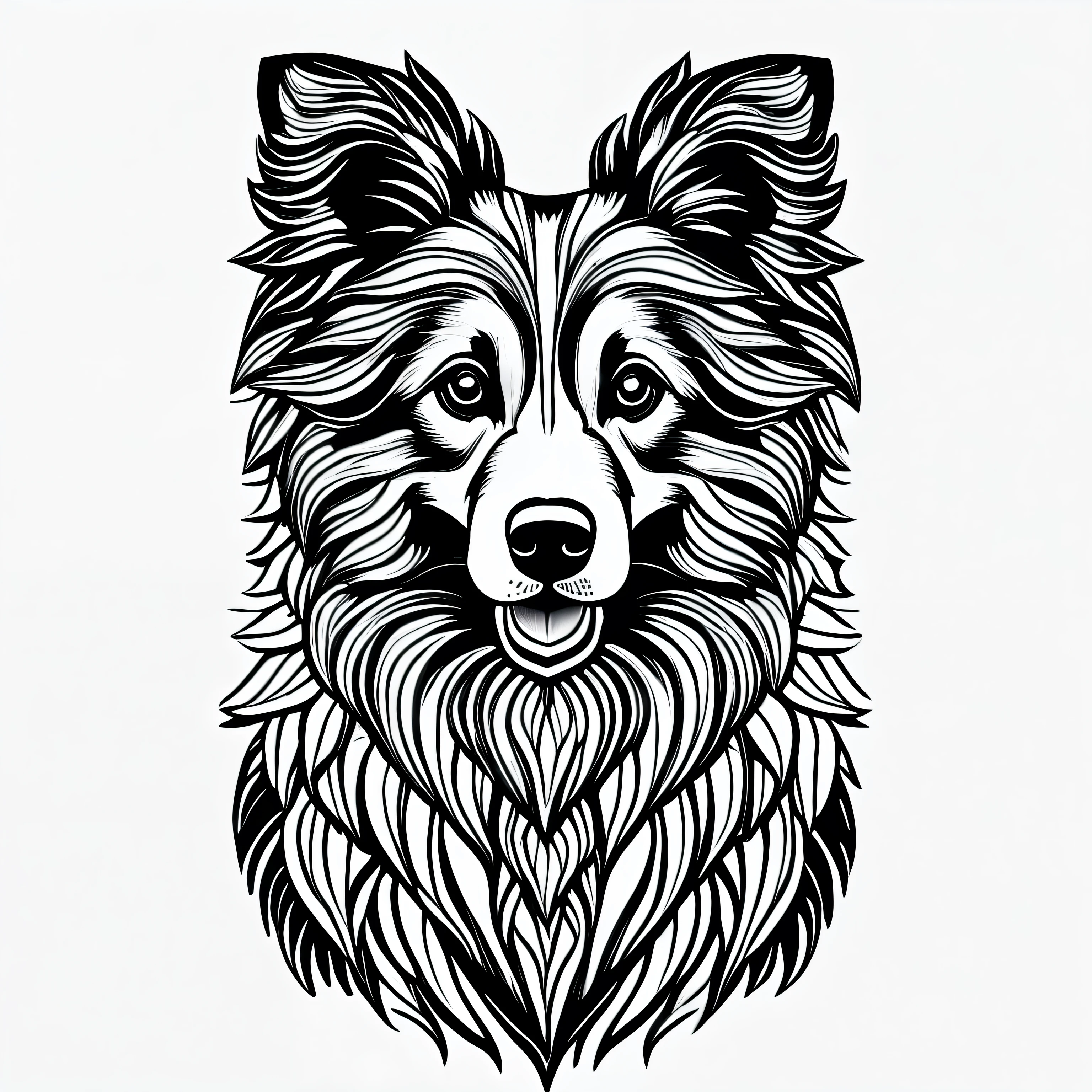 coloring page for adults. [Border Collie] head with mandala pattern, in the style of thick lines. low details. no shading