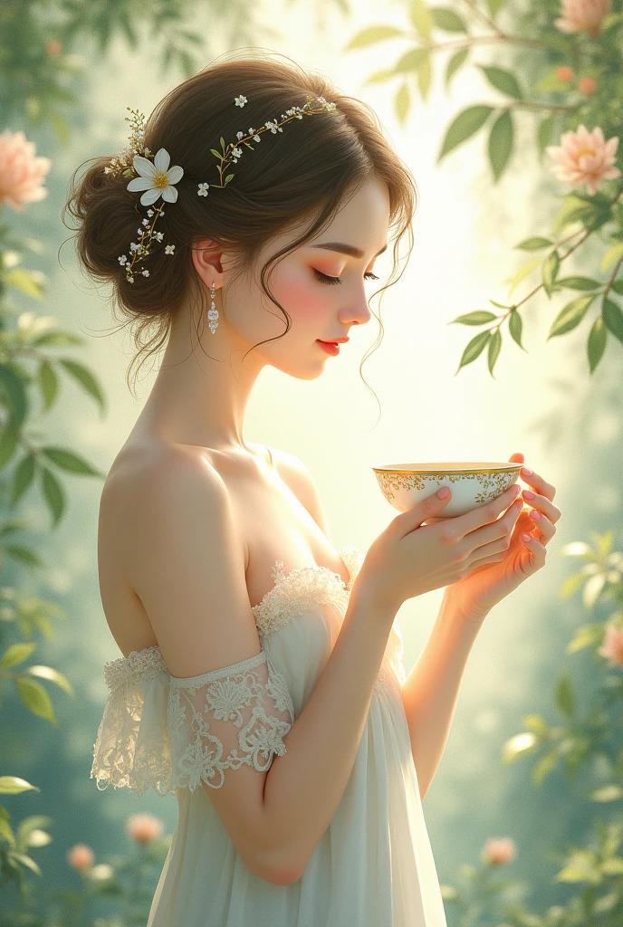Tea bag　topless　whole body　Beauty