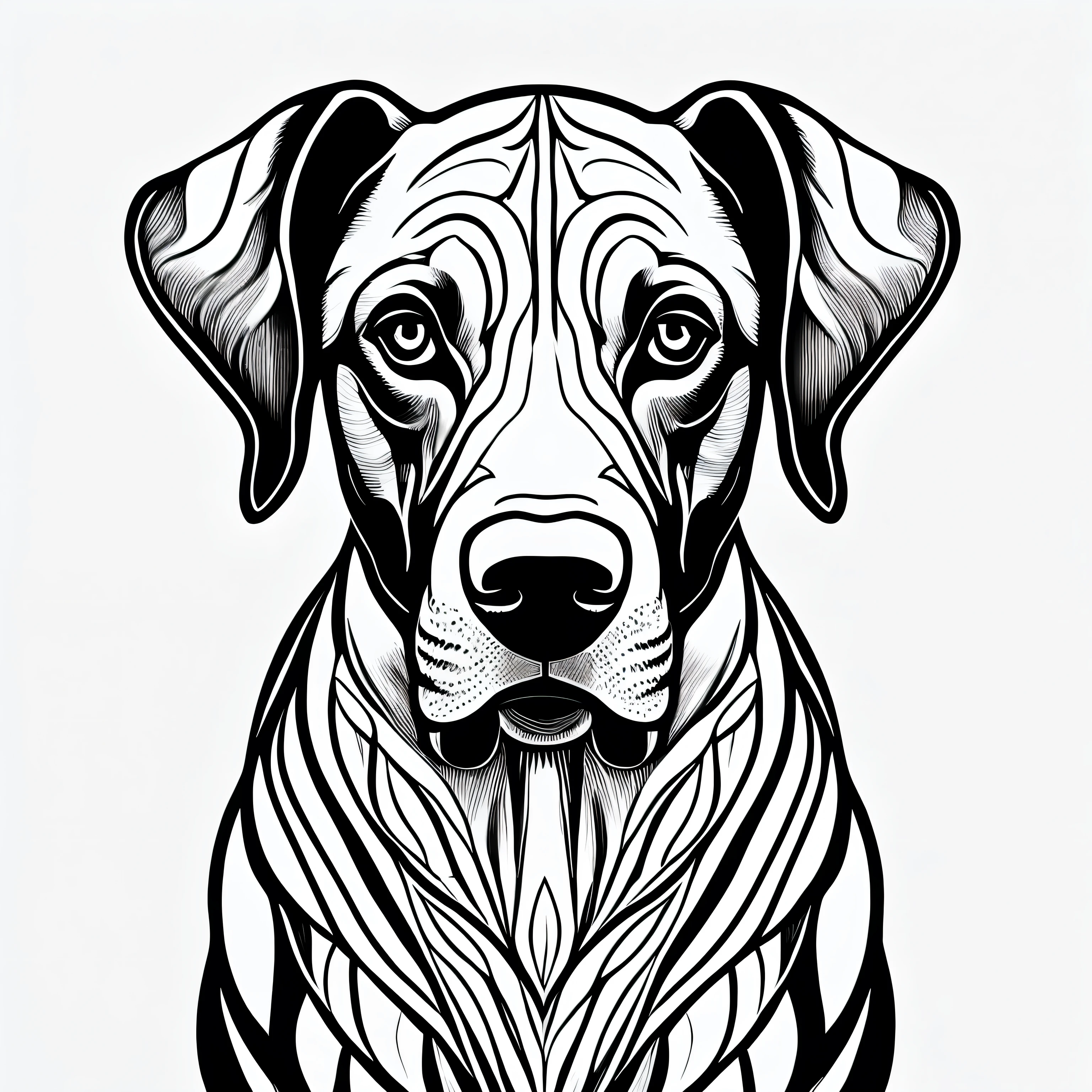 coloring page for adults. [Great Dane] head with mandala pattern, in the style of thick lines. low details. no shading