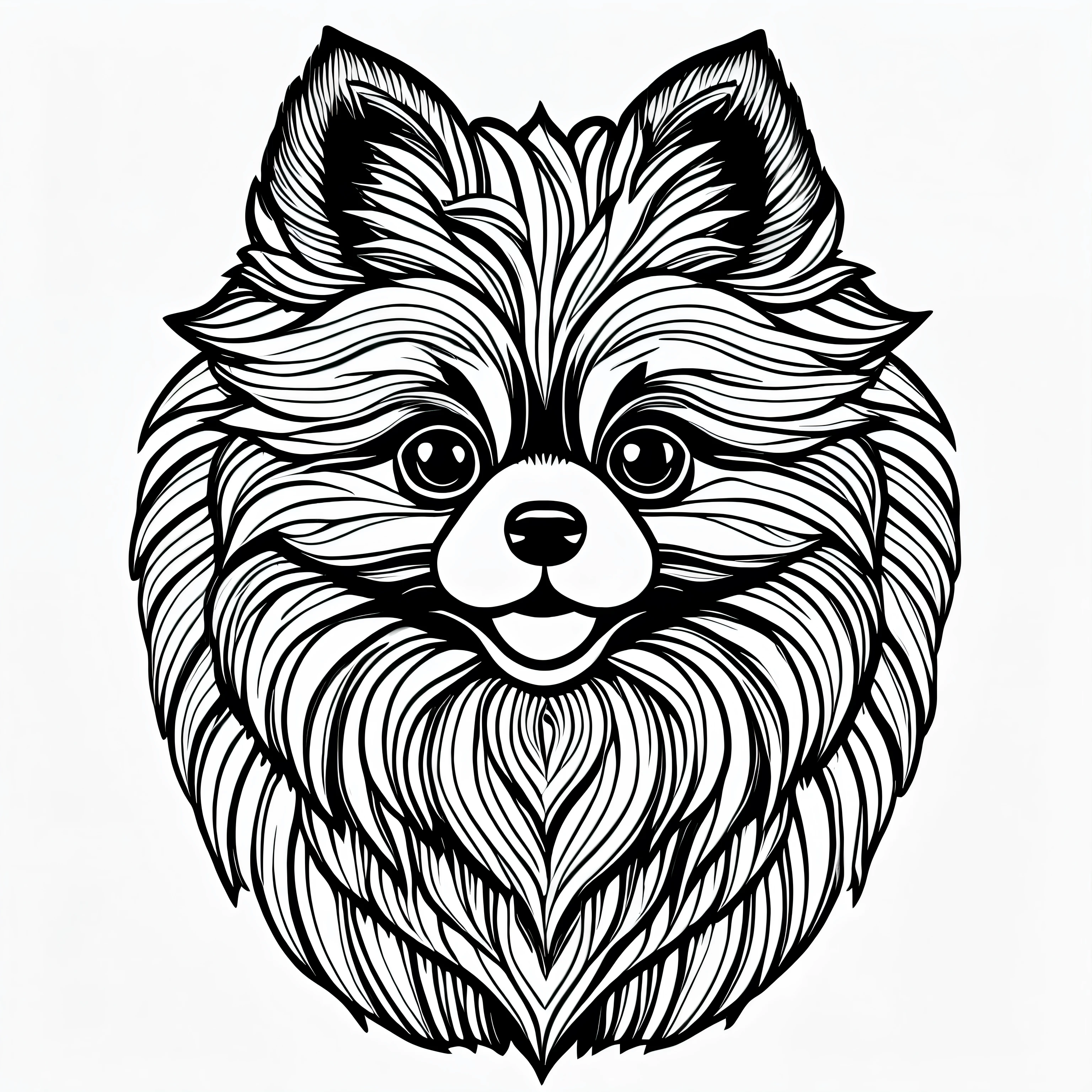 coloring page for adults. [Pomeranian] head with mandala pattern, in the style of thick lines. low details. no shading