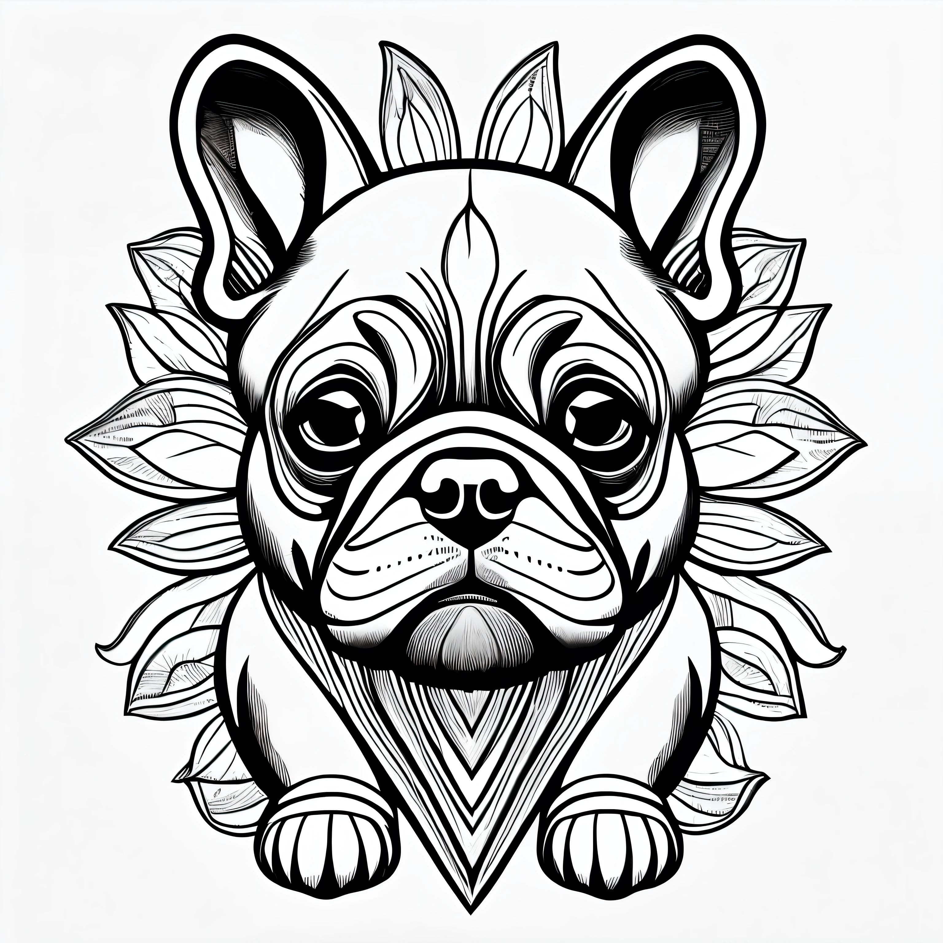 coloring page for adults. [French Bulldog] head with mandala pattern, in the style of thick lines. low details. no shading