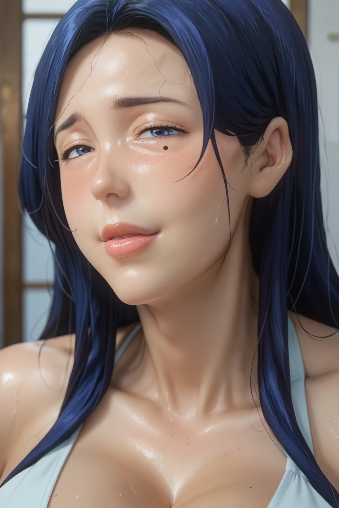 8K, Top Quality, Intricate Details, Ultra Detail, Ultra High Resolution, Masterpiece, close up shot, (full body: 1.1), Slender, Smile, (Makeup: 0.4), (Fluffy Blue Eyes: 1.21), (()), 1girl, solo, 1 girl, ((blue hair, bangs)), close up shot, , ((tall)), (((fit body))), (((slim face))), sharp face, ((naked)) (detailed face), sharp face, small lips, , , fighting pose,
((, )), , ((,)), detailed face, detailed breast, , ((large breast, huge breast)), detail ass, Narrow Waist, Skinny, tall , 175 cm tall, Muscular, Navel, Exposed Abdomen, Pointed Chest,, Beautiful girl with accentuated slender abs: 1.4, Six Pack Abs: 1.4, Bust Botox, Big, Perfect Body, detail leg, (( dark background)), black background,