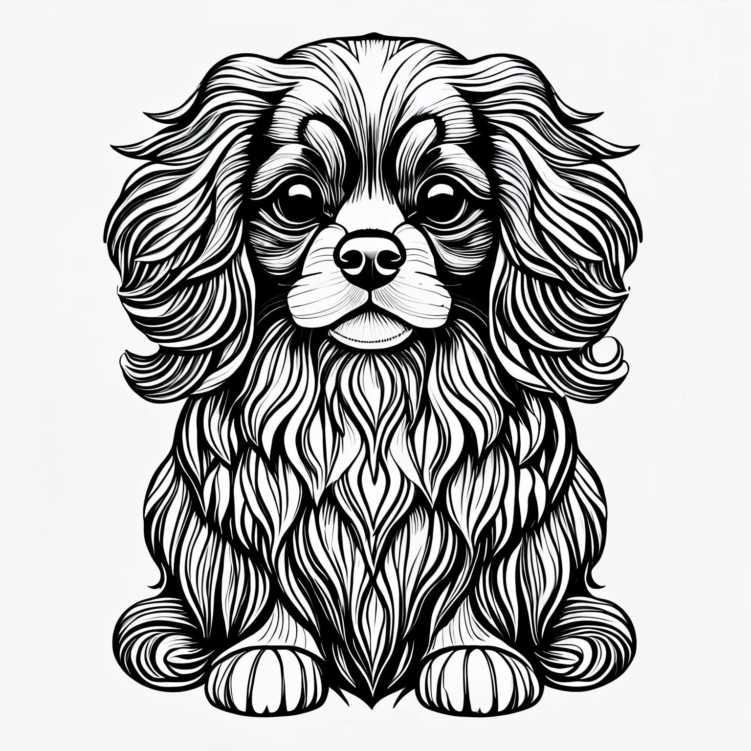 coloring page for adults. [Cavalier King Charles Spaniel] head with mandala pattern, in the style of thick lines. low details. no shading