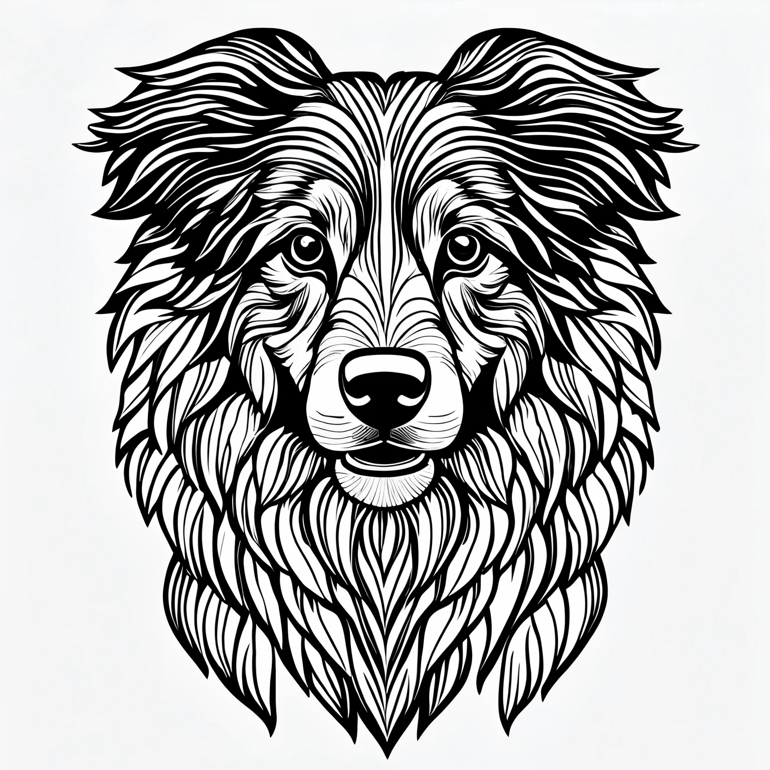 coloring page for adults. [Australian Shepherd] head with mandala pattern, in the style of thick lines. low details. no shading