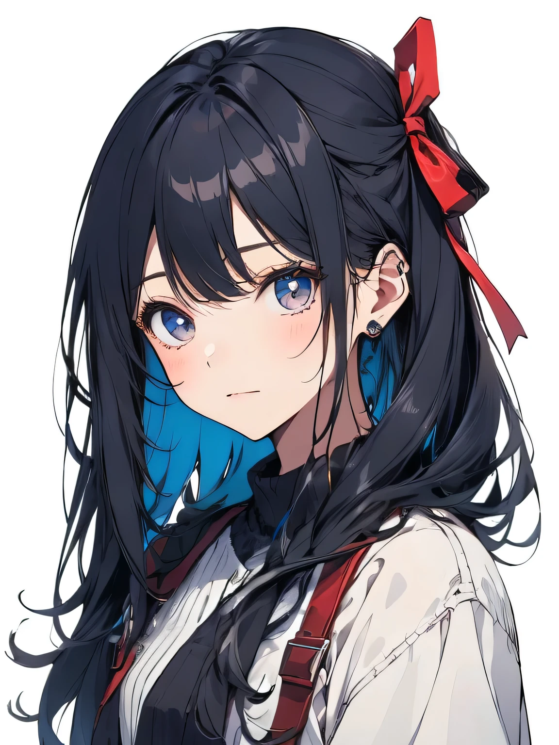 Anime girl with long black hair and blue eyes wearing a red bow - SeaArt AI