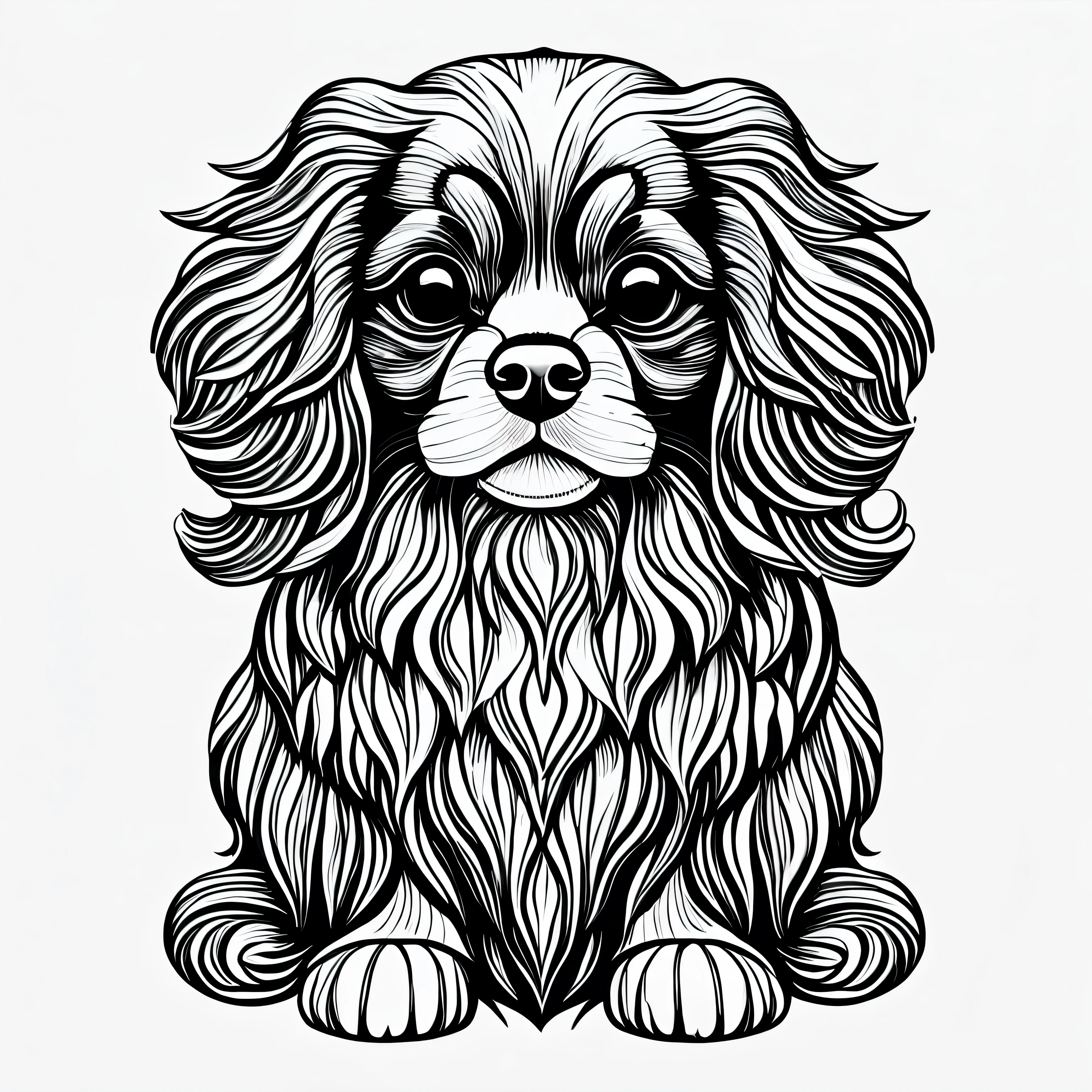 coloring page for adults. [Cavalier King Charles Spaniel] head with mandala pattern, in the style of thick lines. low details. no shading