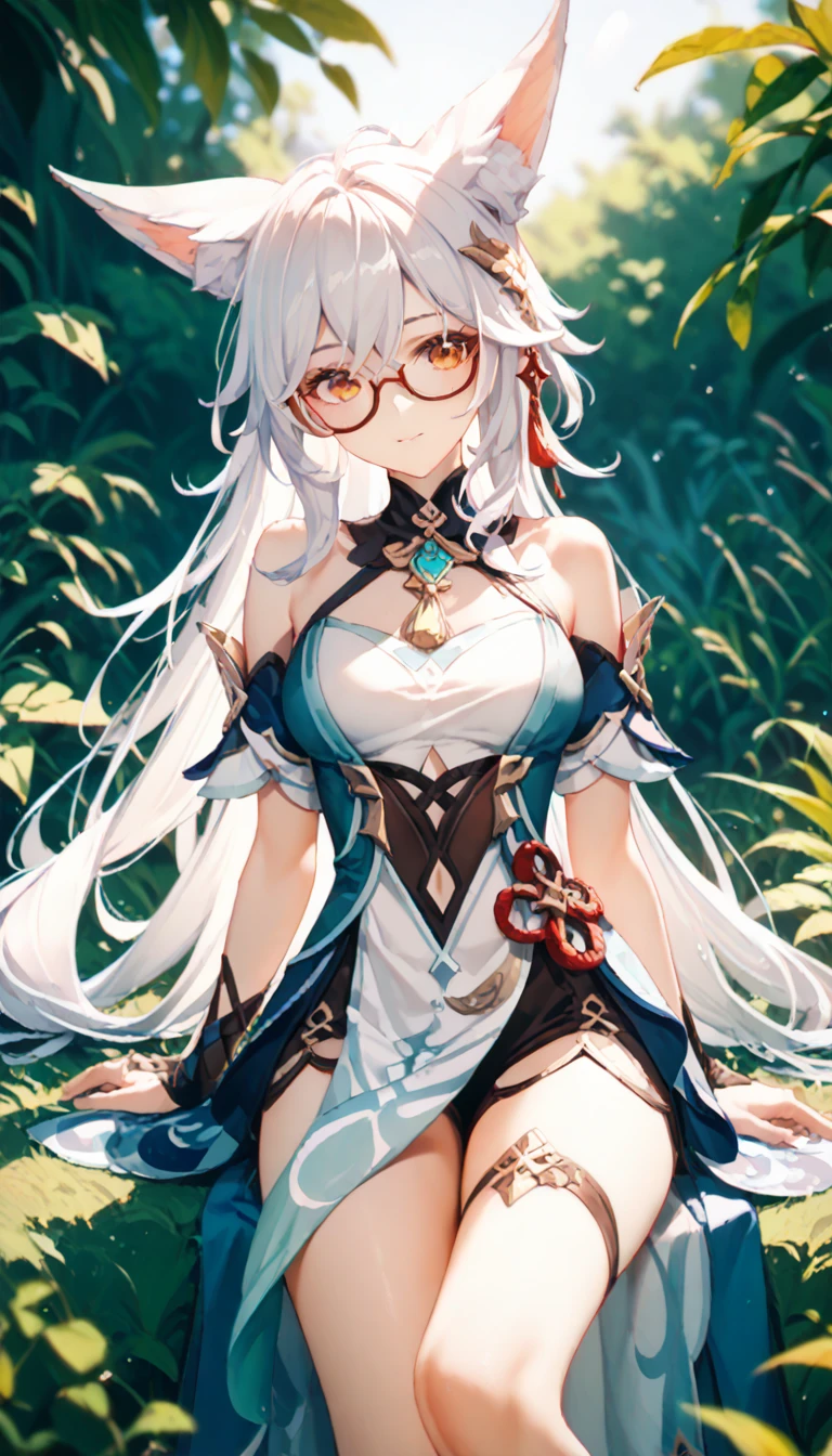 woman,14 years old,graduate school,(((white and pink tight miniskirt bodysuit))),,open mouth smile((See-through))Glasses,((Beautiful long ponytail)),((baby girl body shape))((blonde))