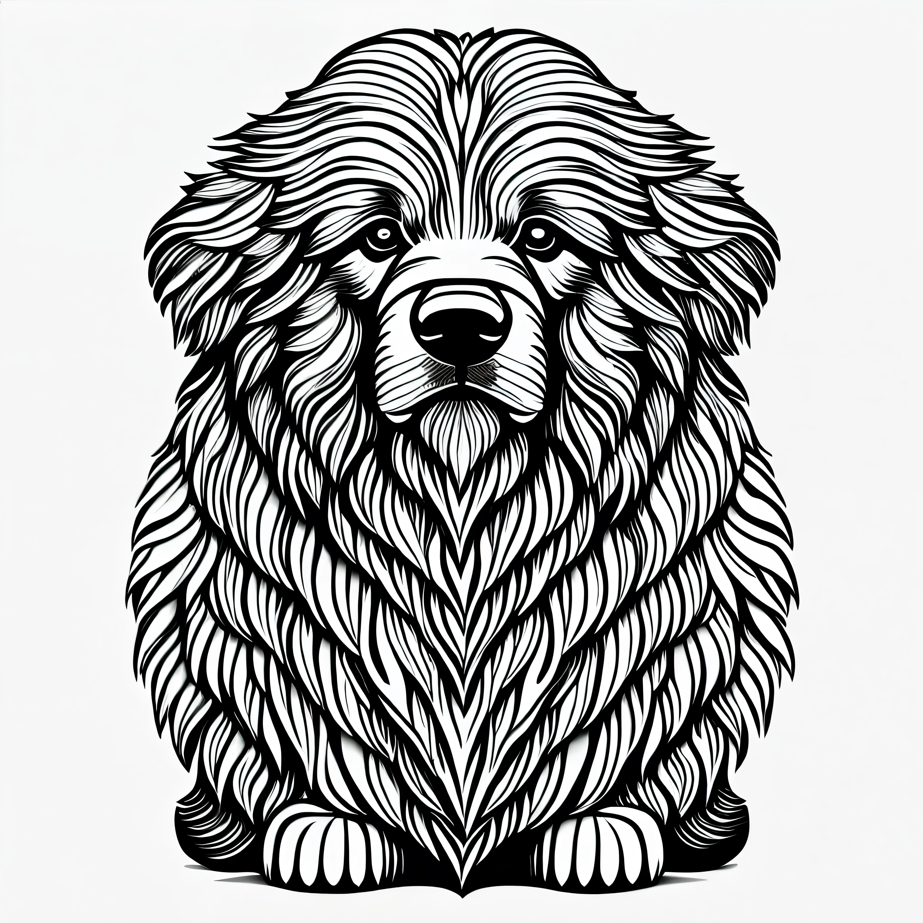 coloring page for adults. [Newfoundland] head with mandala pattern, in the style of thick lines. low details. no shading