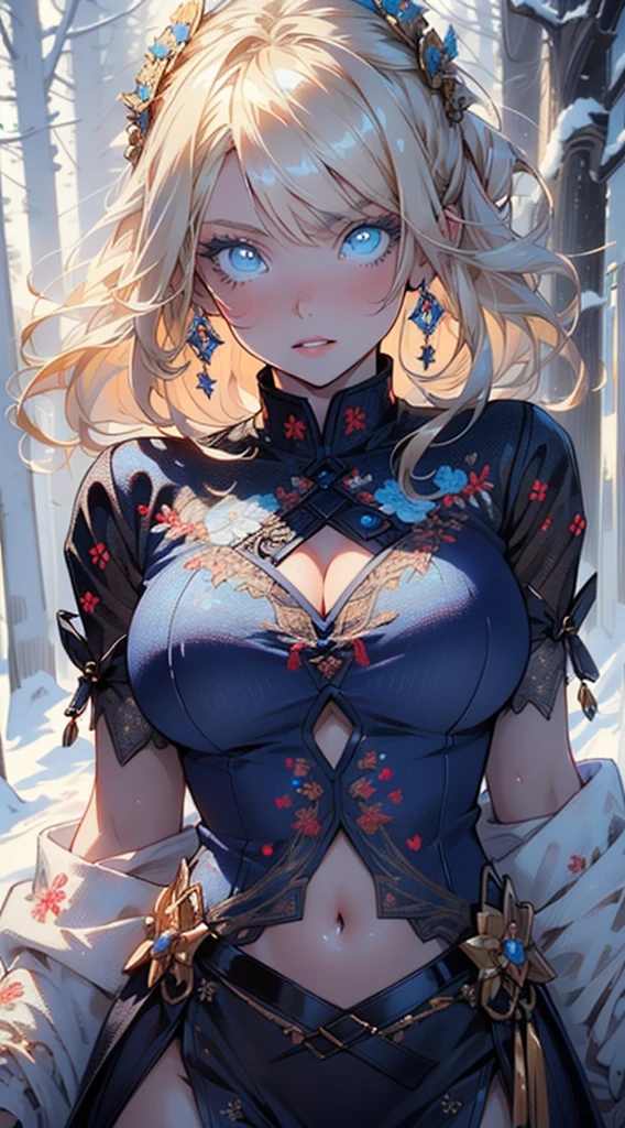 cute girl,1girl,((extremely cute and beautiful blonde haired anime girl)),(((16 years old))),(large breasts:1.2),(((blonde long hair:1.2, big forhead:1.2),(straight cut bangs:1.2),blonde hair,shiny hair,hairgrip,curled eyelashes:0.6)),((blue_eyes:1.5)),intricate eyes,beautiful detailed eyes,symmetrical eyes,Big eyes:1.5,((fat)),(((lustrous skin:1.5,bright skin: 1.5,skin tanned,shiny skin,very shiny skin,shiny body,plastic glitter skin,exaggerated shiny skin,illuminated skin))),(spider lower abdomen,narrow waist,wide hip,athletic body,inflated legs,thick thighs,detailed body,(detailed face)),
cute,slutty,seductive,erotic,(nsfw),
zettai ryouiki,revealing clothing,show skin,mini skirt,(navel),(snowflake wreath),winter clothes,(((intricate outfit,intricate clothes,embroidered outfit,ornate outfit,embroidered clothes,ornate clothes))),
(dynamic pose:1.0),embarrassed,(centered,scale to fit dimensions,Rule of thirds),
((snowy pine forest)),winter,scenery:1.25,((intricate scenery)),((snow forest background)),Christmas tree,
(Glossy winter ornaments),highres,sharp focus,(ultra detailed,extremely detailed),(photorealistic artwork:1.37),(extremely detailed CG unity 8k wallpaper),(((vibrant colors,vibrant theme))),(intricate),(masterpiece),(best quality),