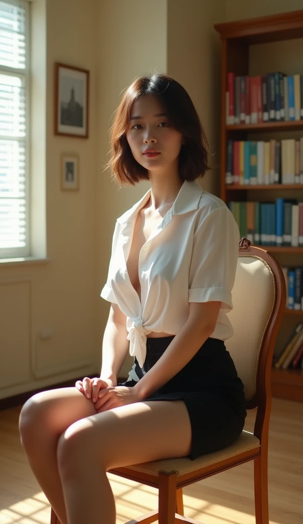detailed portrait of a young man sitting in a classroom, wearing a white t-shirt and holding a pen, black short hair, exams and books on the desk, upper body focus, Loepfe artistic style, popular on CGStation, Xinhaicheng H 2160, inspired by Bian Shoumin, Xinhaicheng, Planned, guvitz style, best quality, 4k, 8k, highres, masterpiece:1.2, ultra-detailed, realistic, photorealistic, photo-realistic:1.37, HDR, UHD, studio lighting, ultra-fine painting, sharp focus, physically-based rendering, extreme detail description, professional, vivid colors, bokeh