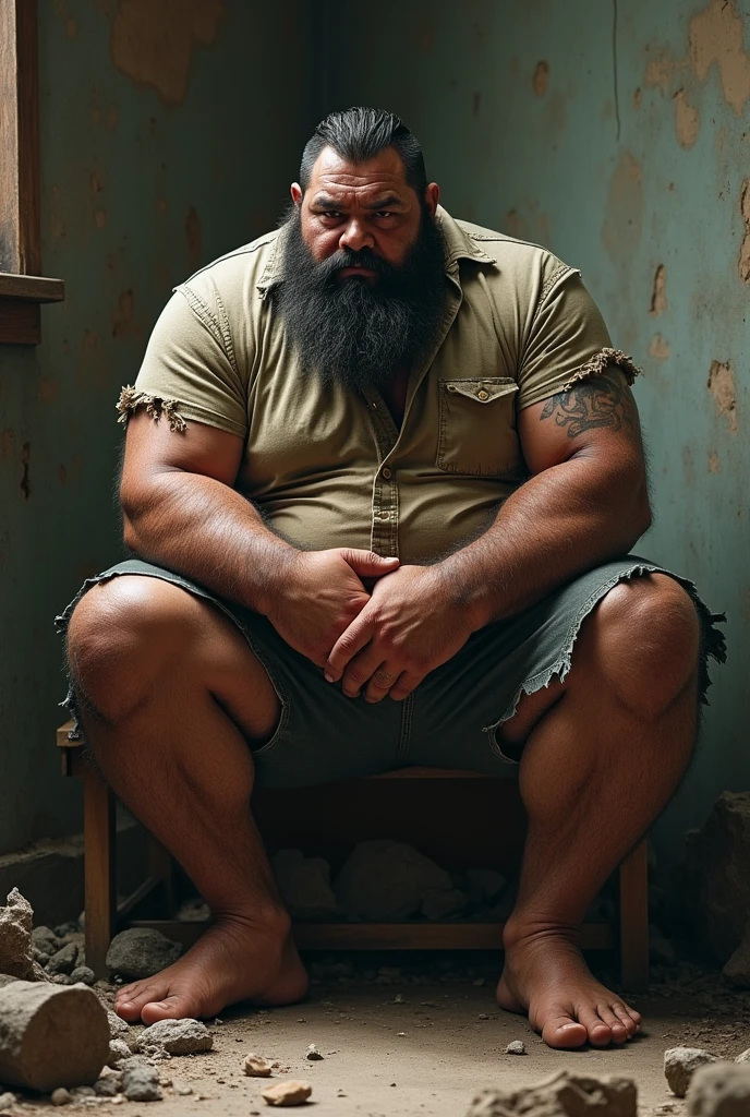 god standing, chubby, hairy, hairy belly, Holding your big belly, high resolution, ultra-detailed, sharp focus, detailed eyes, symmetrical eyes, expressive eyes, clear pupils, focused gaze , king's expression is intimidating with a sense of authority, solo, masterpiece, best quality, male, mature, manly, detailed nipples, detailed navel, photorealistic, 8k, (wide dynamic range, hdr:1.2), sitting, (night:1.2), light, looking at viewer, pose, fitted underwear with a very large, realistic bulge at the front, emphasizing the natural shape, detailed fabric texture, soft shadows highlighting the contours, emphasizing the natural shape, detailed fabric texture, Blood, soft shadows highlighting the contours ,full body, leaning back, very short fur, detailed skin texture, high contrast lighting, feet