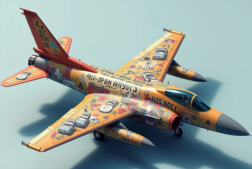 Draw cute detailed animated images on the surface oftheリアル F15 fighter aircraft、 wrapping art quoting pain、Quote pain car、