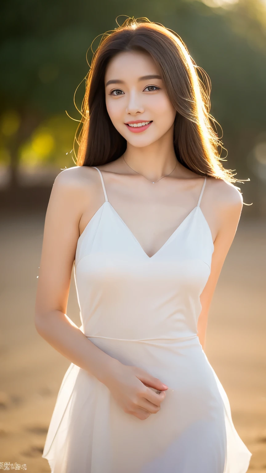 elegant long skirt, 1 girl, beautiful detailed slim abdomen:1.3, (detailed hair style:1.2), loose dress, extremely detailed face, delicate eyes, double eyelids, smiling, hands raised, cute pose, photoshoot, very low angle, slim waist, closed eyes, beautiful background, (best quality,8k,masterpiece:1.3)