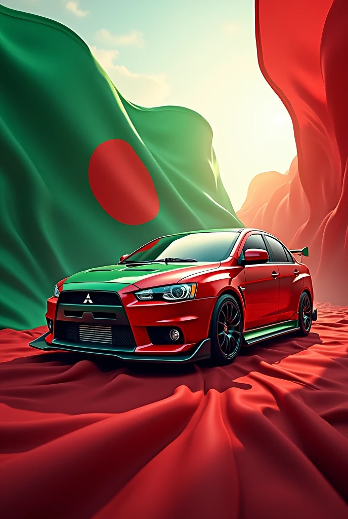Image of black bmw m3 modified behind car have green colour flag of Muslim la ilaha ilallah  kalma 
