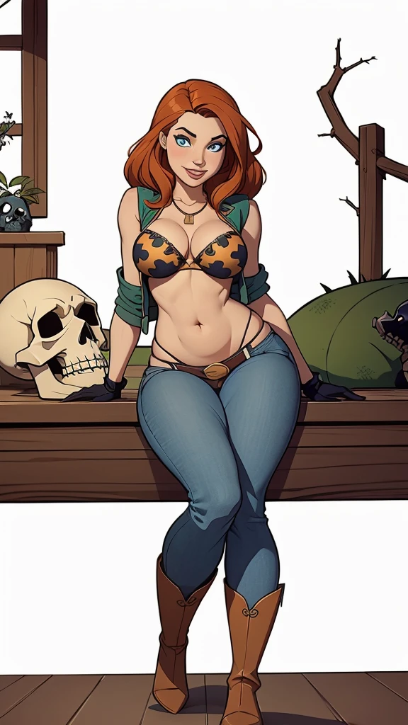 (cartoon woman :1.2), Drawings of (Ginevra Molly Weasley),    he used to smile   ,   perfect green eyes,  detailed face ,   white background,   fun pose, seductive look,  full body art wearing Sanserina uniform ,  beautiful medium breasts and wonderful body Cartoon style digital illustration .  Jennifer Connelly wearing panties  , , white bra, green jacket, sleeveless, Belly bouton , Jeans azul, brown boots, Shh, short gloves, gentle smile,   short hair,   wavy hair, Separate strip ,  Blue Eyes,  wart below the right eye, American Old West,  sunny desert background , belt,   best quality ,   Artwork Jennifer Connelly a close up of a woman with a necklace around her neck  , Attractive female face!!!,  very pretty face ,  very attractive and beautiful , Natália Dormer , Sidney Sweeney, Like Corinne  ,  amber ear , Hollywood actress, Dakota Fanning, with very thin lips,   taken at the beginning of 2020  ,   perfect face  ),   the most beautiful woman in the world a woman in a blue jacket and jeans posing for a photo ,  extremely detailed art artgerm ,   Gama Murata and Artegerm  , artegerm style,   style Krenz Cushart and artegerm  ,  seductive anime girl ,   trend artegerm  , IG Model | artegerm, By Yoshihiko Wada, in the artegerm style, artegerm styleUma Rachel McAdams mulher deslumbrante com longos cabelos pretos,   wearing a vibrant bikini inspired by the streetwear hip-hop style  .   Her radiant smile and cheerful expression convey confidence and charm .   The bikini features colorful and modern patterns  ,  reflecting a busy woman sitting on a green cloth with a goat's skull,  inspired by Hans Baldung , draped with horrors and thorns ,  adorned with demonic skulls ,  surreal extra flesh and bones  , on a baroque throne, Goddess of death,  cinematic goddess body , on her throne, skulls on their hips,  anatomical perfection , no altar,  inspired by John Collier