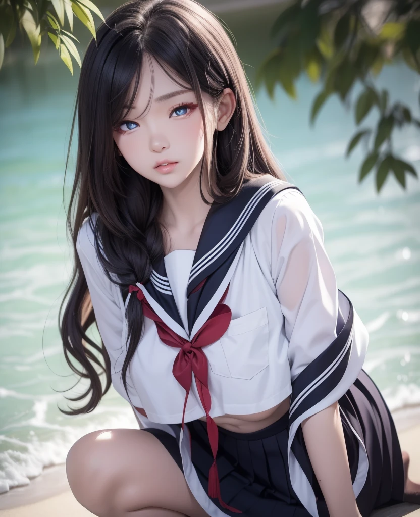 Bust up above the knee、a sailor suit、Long hair、17Old Female、Feeling calm