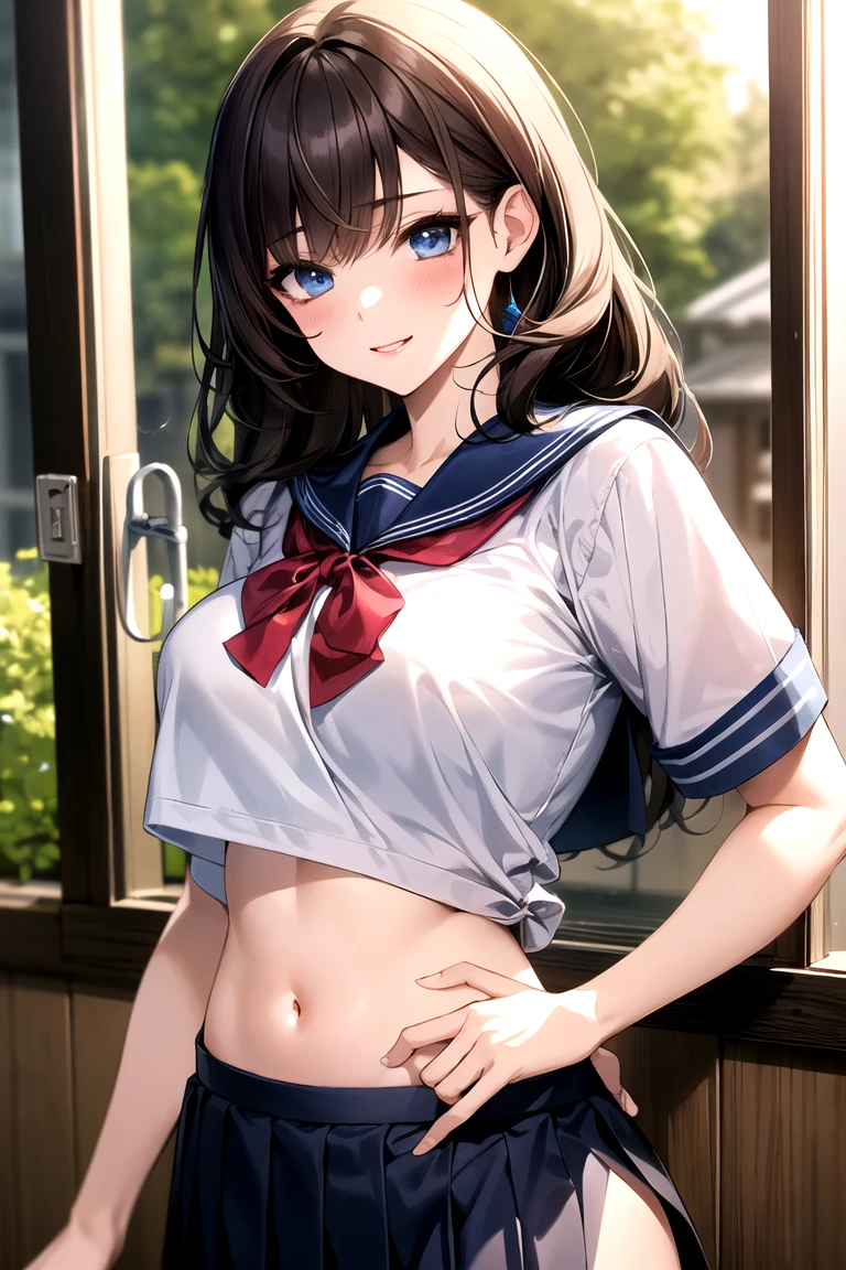 ((((, , perfect anatomy, super detailed skin)))), 1 girl, japanese, , shiny skin, large breasts:0.5, watching the view, (smile:1.5),
beautiful hair, beautiful face, beautiful detailed eyes, (long hair:1.4, twintails:1.7), blond hair, beautiful clavicle, beautiful body, beautiful chest, beautiful thigh, beautiful legs, beautiful detailed fingers, five fingers, babyface, , breast, mole under eye,
((navy school uniform, short sleeves, navy pleated skirt, sailor collar, extremely sexy, , white panties, thong, crotch, seductive thighs, camel toe)),
(beautiful scenery), evening, , (lake), standing,
(8k, top-quality, masterpiece:1.2, extremely detailed, , ), (photorealistic), beautiful illustration, cinematic lighting,