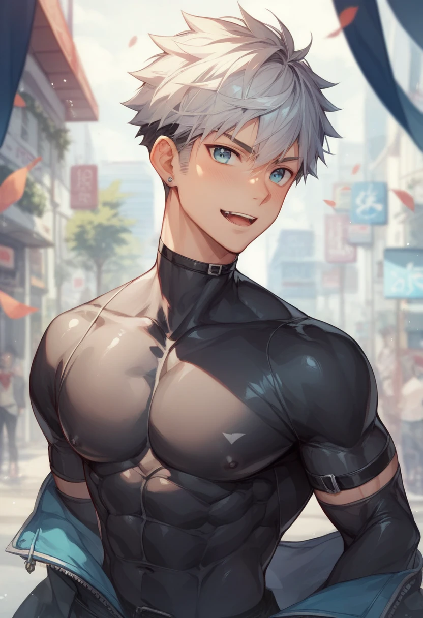 <lora:jjk_gojo_s2-10:1>,gojo satoru,<lora:Clothing - Sexy Men's Bodysuit:0.7>,bodysu1t,bodysuit,see-through,, best quality,masterpiece,highres,1boy, cowboy shot,
