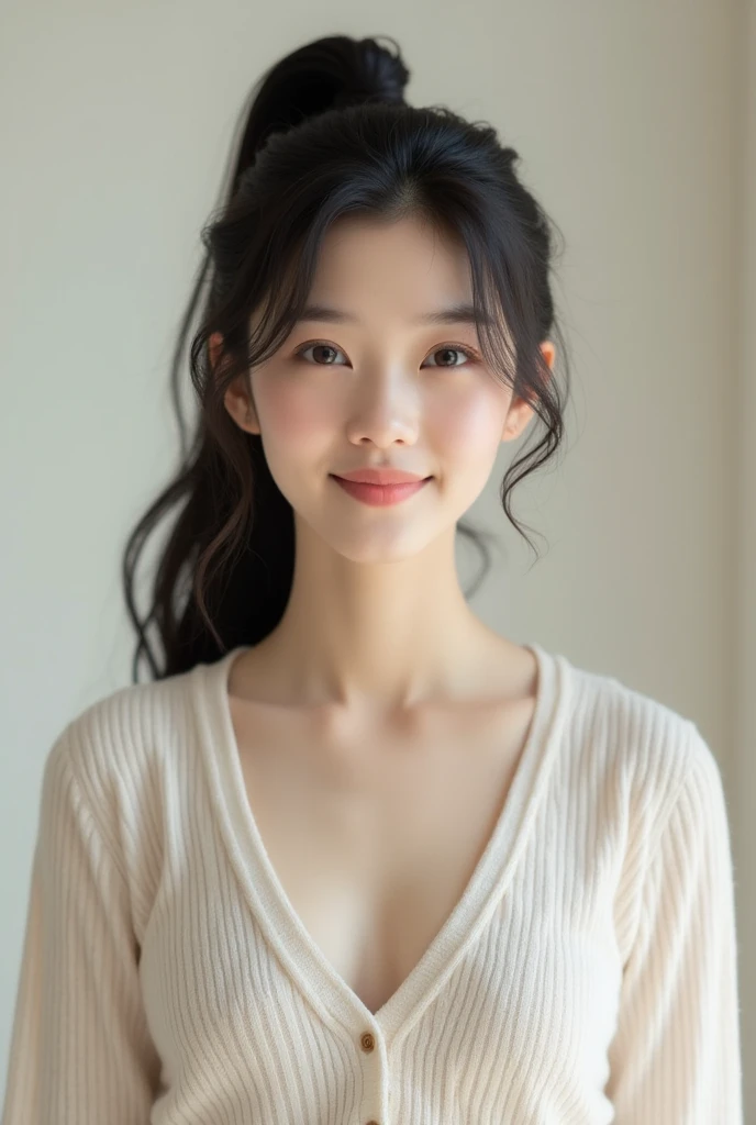 Realな写真、、Japanese high school girl、((whole body))、((photo:1.4、Knitted dress:1.3、Straight Hair:1.4、))、cute、bangs、Detailed face and body、((photoReal:1.5))、Natural lighting、High resolution、photoリアリスティック、(Highest quality、8k、High resolution、masterpiece:1.2)、Super detailed、(Real、photoリアリスティック、photoリアリスティック:1.37)、Realな肌の質感、Detailed eyes and lips、Beautifully detailed face、Long eyelashes、Smooth Skin、Slim figure、Blur the nipples、cute、smile、Young、、NSFW、