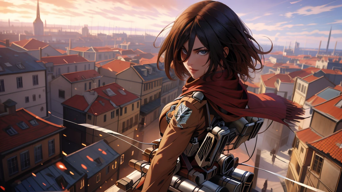 split, 4k image, (masterpiece:1.2, Best quality), photorealistic, (hyperrealistic:1.2), Beautiful, Mikasa from AOT