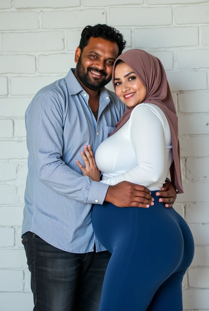 Pale skin kurdish pregnant woman in straight tight tied hijab nude shoulder nude arm breasts kissing of a black man in luxury room hands fixed arms fixed consistent love embracing