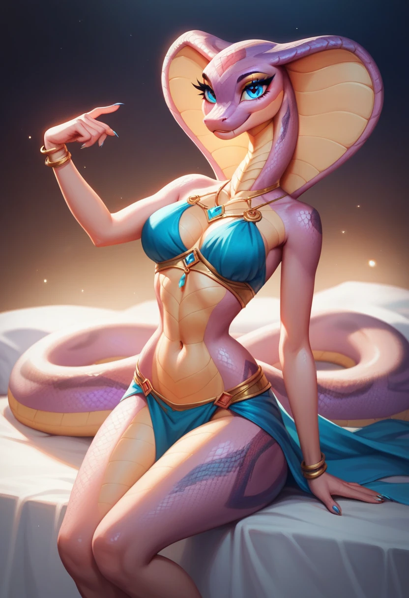 Animated thick thigh lady, snake hair, blue eyes