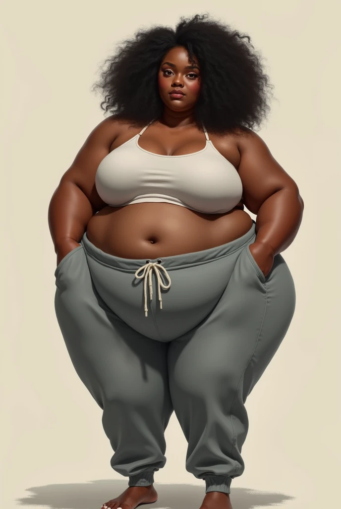 Black woman with curly hair dyed green colors, vibrant red eyes and black iris, medium hair, black jacket, dark red t-shirt, dark blue jeans, squeezed would be looking forward, realistic , plump, fat, big ass, fat thighs, laying on the bed