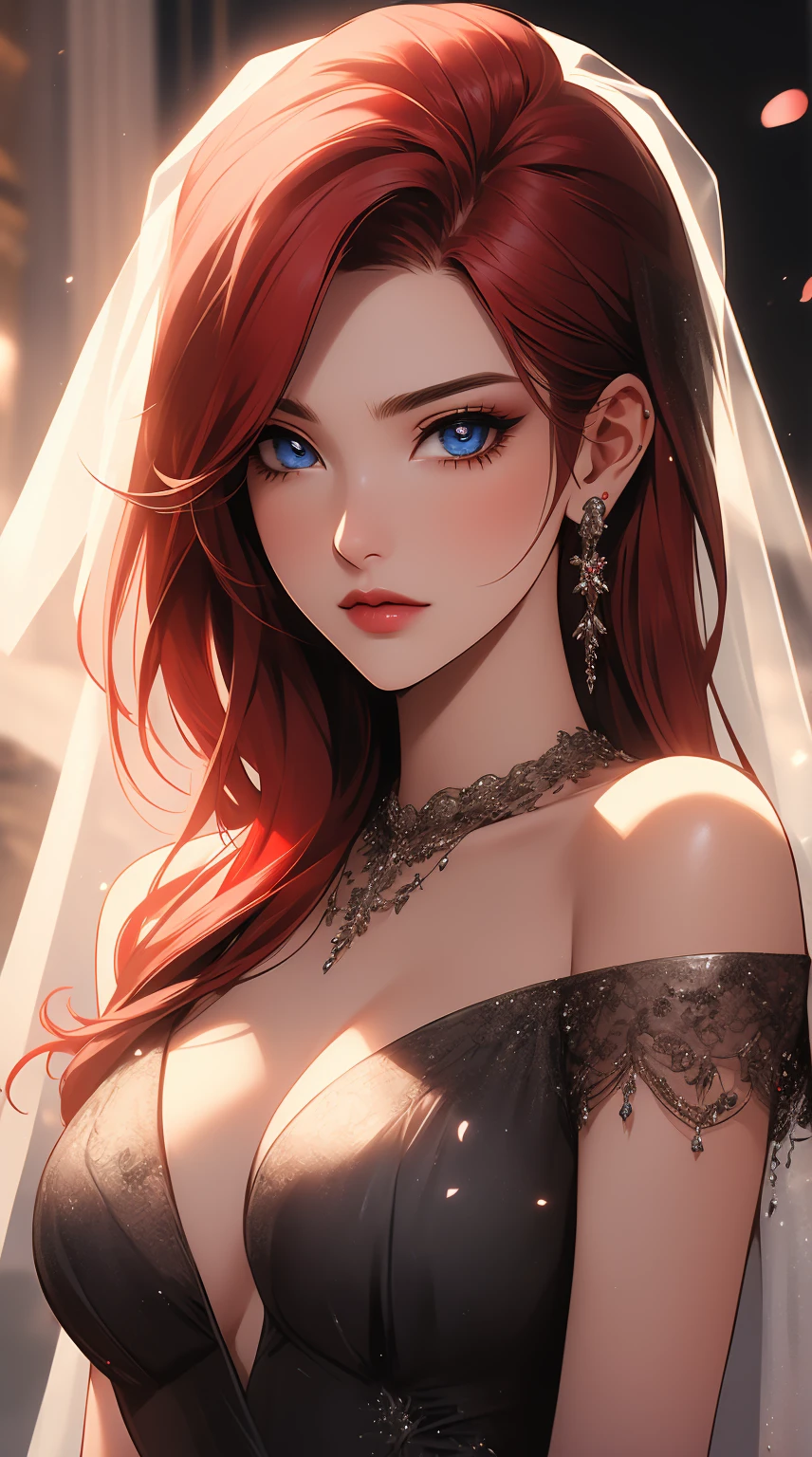 kallen stadtfeld, blue eyes, ((red hair:1.5)), short hair,
BREAK ((black wedding dress,black bridal veil,off-shoulder:1.5))
BREAK crossed arms,angry, pov,
BREAK (masterpiece:1.2), best quality, high resolution, unity 8k wallpaper, (illustration:0.8), (beautiful detailed eyes:1.6), extremely detailed face, perfect lighting, extremely detailed CG, (perfect hands, perfect anatomy),