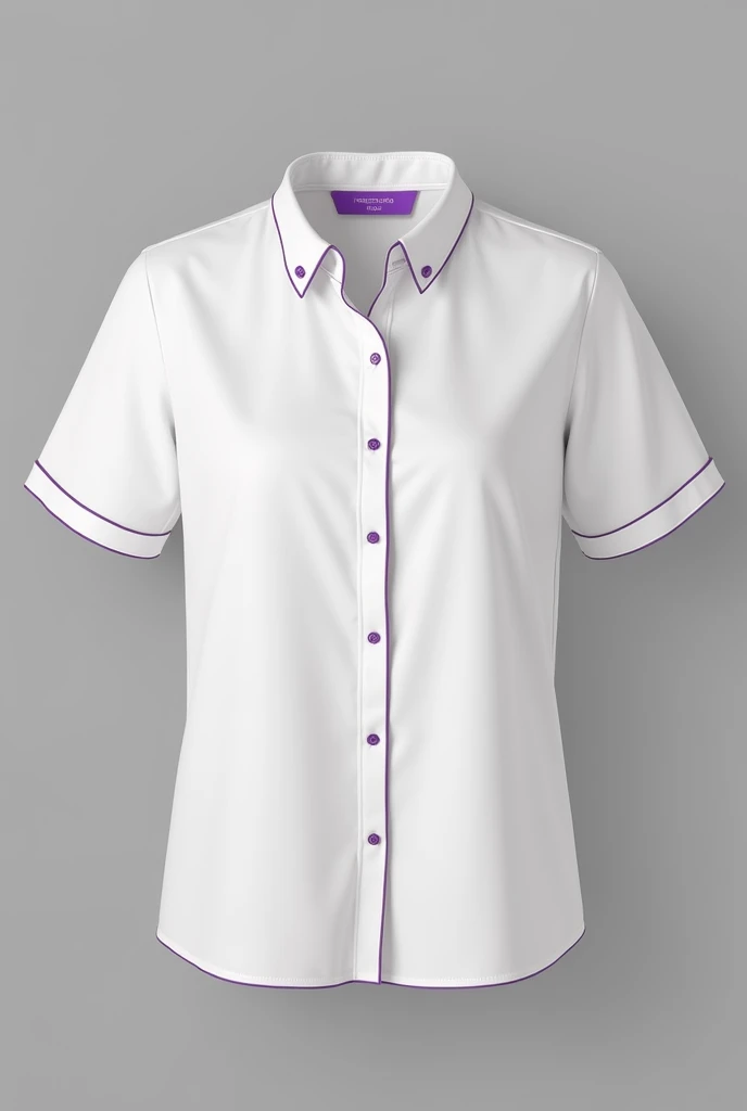 Create an image of a shirt. The shirt must be white and purple. polyester