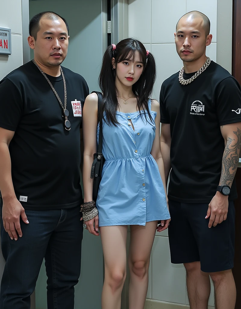 (NSFW), dynamic,
realistic, Press photo, Documentary Technique, Very clear image,HDR,
(full body visible:1.5), 

1girl, 3guy,

A Korean beauty idol is captured by a korean gang and surrounded by men who look like they're ruthless,
The girls are smaller than the guys, and didn't even reach the men's shoulders,
the girl is teen,
The girl's skin is translucently white,
the girl's hair is pur black twintails,
her name is Arin,

A man with a shaved head, a muscular man, a man wearing a thick necklace of bacteria,
a man has tattoo,
Men have horrible looks,
Men despise girls,
Men are criminals,
Men are crazy,
Men are sadists,
The men threatened the girl with knives and guns,

Rough men,
the men are treating the girl roughly,
The girl's costume is a light blue mini dress,
The girl's dress is sleeveless,
the girl's dress is torn litle,
the girl is terribly frightened,
The girl's eyes are wide with fear,
The girl is frightened, cowering,
the girl trembling looking up at the men,
The girl is treated like a slave,
The girl was subjected to violence,
the men assaulted her,
The girl was hurt by the men,
Girls are men's toys,
Men gang-rape girls,
The girl was so scared that she peed herself,

gang office,