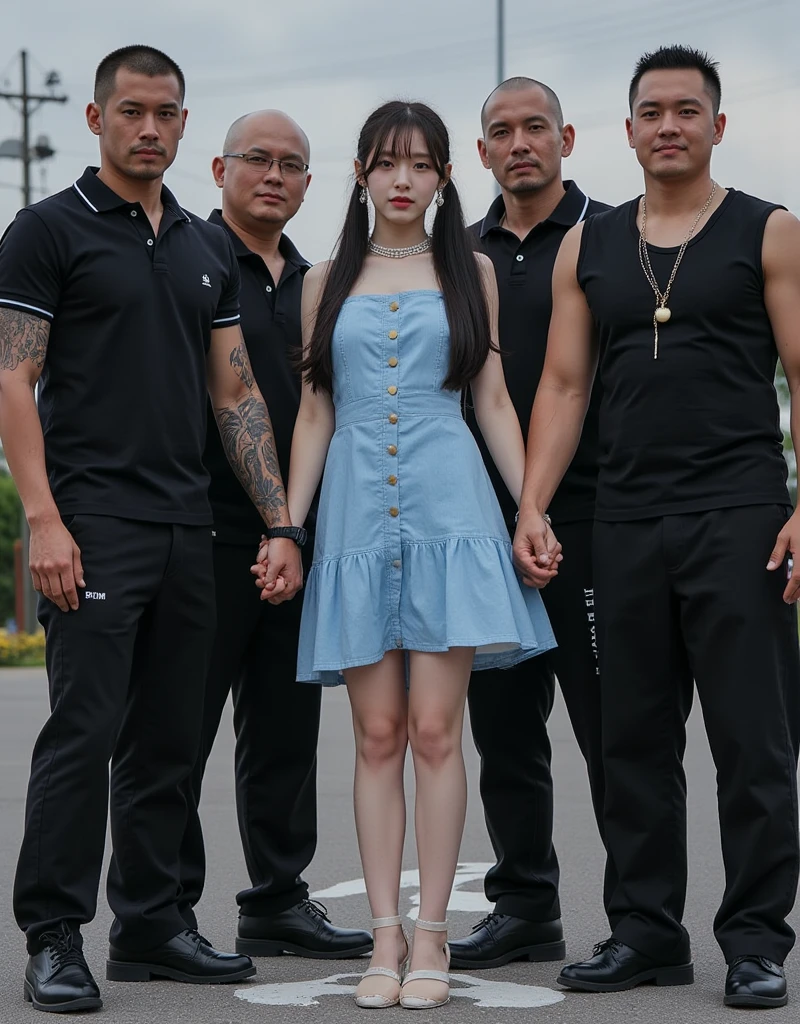 (NSFW), dynamic,
realistic, Press photo, Documentary Technique, Very clear image,HDR,
(full body visible:1.5), 

1girl, 3guy,

A Korean beauty idol is captured by a korean gang and surrounded by men who look like they're ruthless,
The girls are smaller than the guys, and didn't even reach the men's shoulders,
the girl is teen,
The girl's skin is translucently white,
the girl's hair is pur black twintails,
her name is Arin,

A man with a shaved head, a muscular man, a man wearing a thick necklace of bacteria,
a man has tattoo,
Men have horrible looks,
Men despise girls,
Men are criminals,
Men are crazy,
Men are sadists,
The men threatened the girl with knives and guns,

Rough men,
the men are treating the girl roughly,
The girl's costume is a light blue mini dress,
The girl's dress is sleeveless,
the girl's dress is torn litle,
the girl is terribly frightened,
The girl's eyes are wide with fear,
The girl is frightened, cowering,
the girl trembling looking up at the men,
The girl is treated like a slave,
The girl was subjected to violence,
the men assaulted her,
The girl was hurt by the men,
Girls are men's toys,
Men gang-rape girls,
The girl was so scared that she peed herself,

gang office,